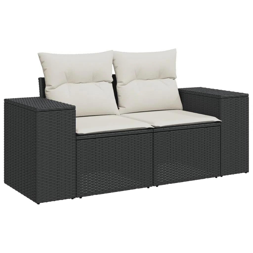 vidaXL Set de Muebles de Jardín con Cojines 5 pzas, Mesa y Asientos Modulares, Conjunto de Sofás para Terraza Patio, Ratán Sintético Negro