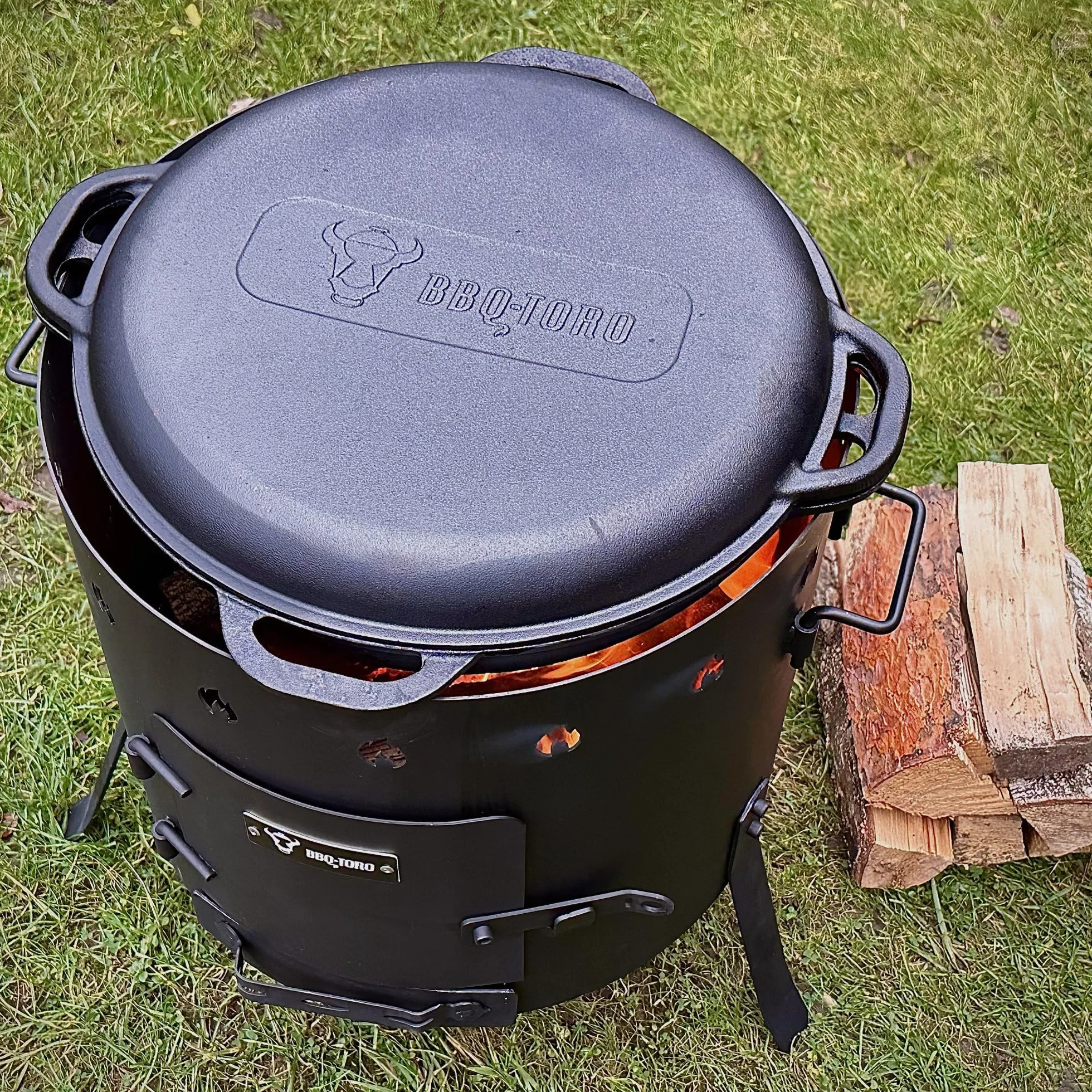BBQ-Toro Kazan Olla de Hierro Fundido 19 Litros con Estufa Kazan Ø 45 cm | Olla de Hierro Fundido XXL con Tapa | Hervidor de Goulash, Estufa de Exterior | Estufa de Leña, Uchag, Uchak | Camping
