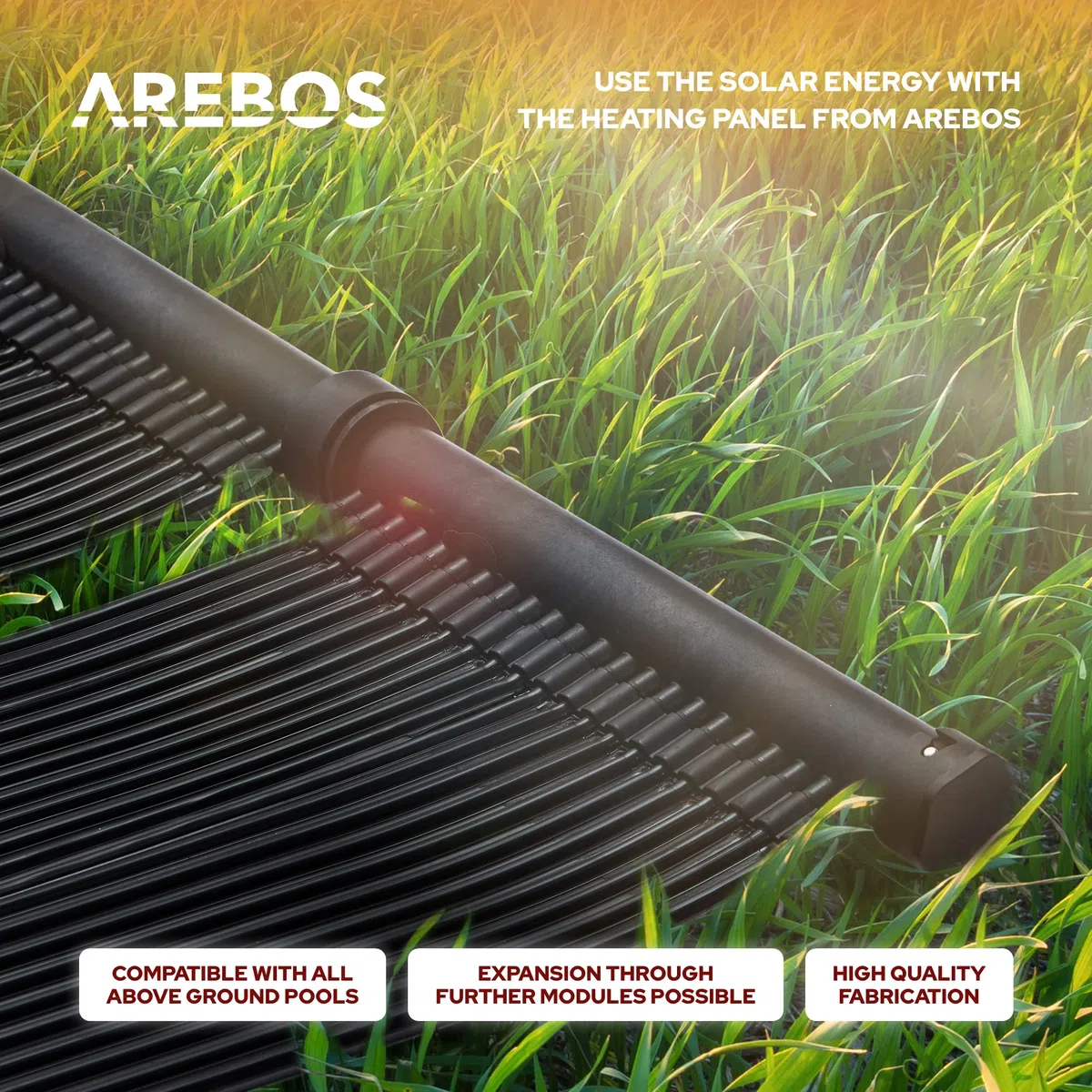 Arebos Calentador de Agua Solar | colector Solar | Calentador de Piscina | Colchoneta Solar | Absorbedor Solar | 300 x 66 cm | Plástico Resistente a los Rayos UV | Incl. Conjunto de derivación