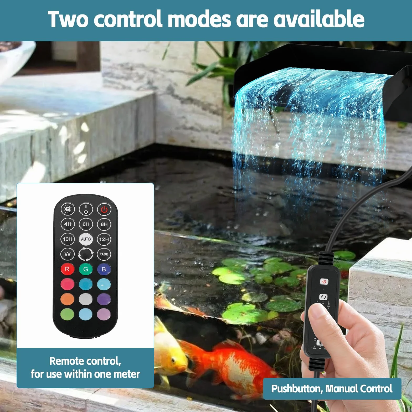 Estanque cascada Spillway de 30 cm, color negro, acero inoxidable, filtro para estanque de jardín, estanque, 30 cm, 45 W, 3000 L/H, con bomba y luz LED para juego de agua, patio, terraza, pared de