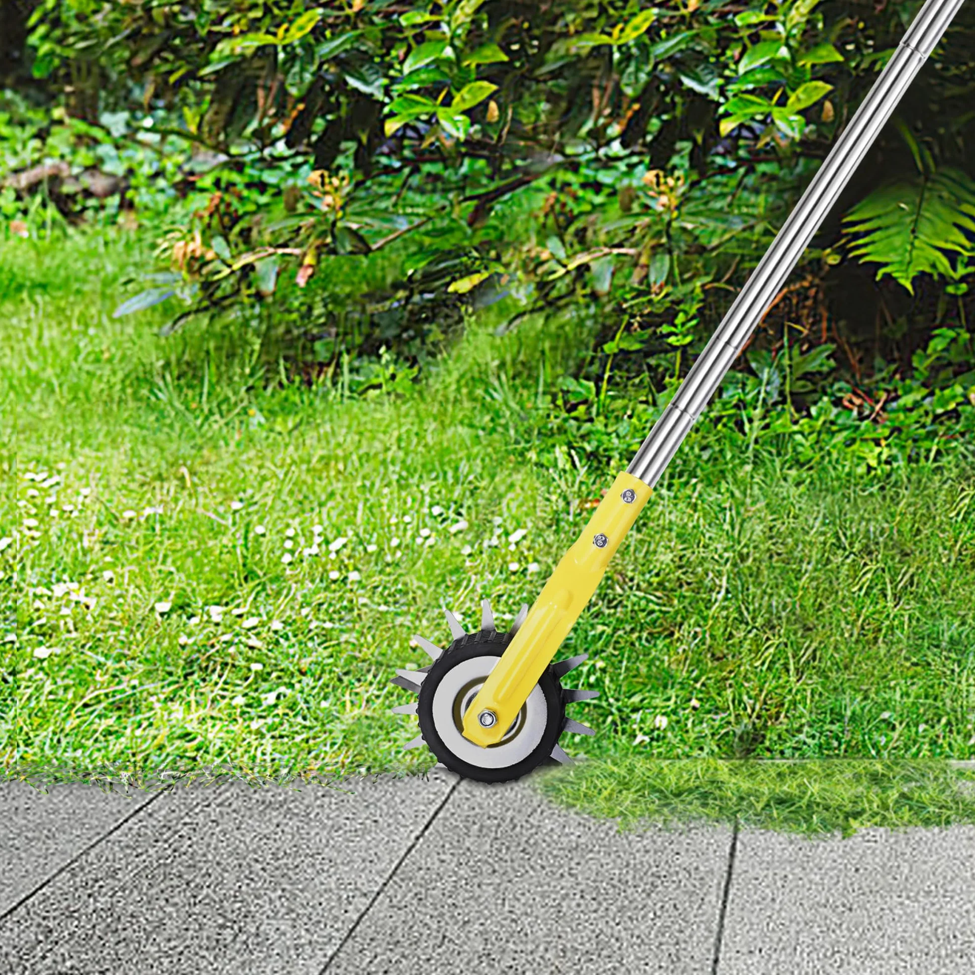 YEELOR Bordeadora giratoria de acero inoxidable amarillo, bordeadora de césped de longitud ajustable, herramienta manual de jardín para aceras, jardines, entradas y bordes de macizos de flores