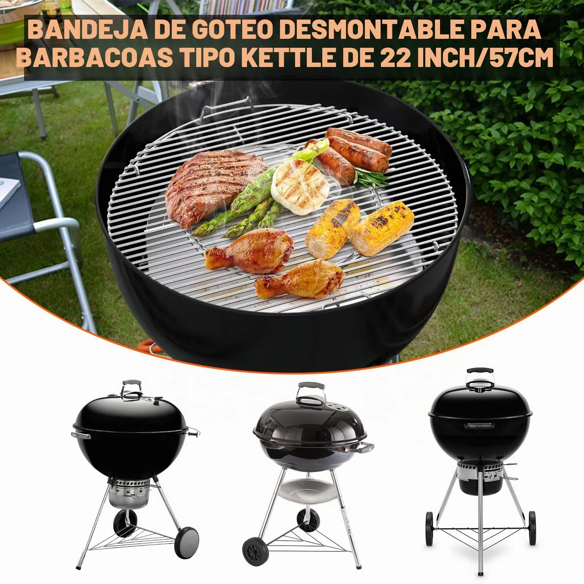 onlyfire Bandeja Recogegotas Semicircular con Separador de Carbón Extraíble para Parrilla de Carbón Weber 57 cm Kettle, Bandeja Recogegrasa de Acero Inoxidable, Calor Indirecto