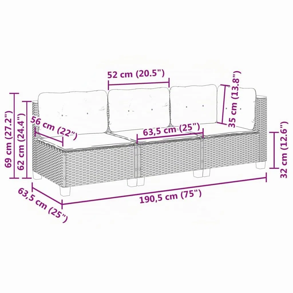 vidaXL Sofá de jardín de 3 plazas con Cojines ratán sintético Beige, sofá de Exterior, Asientos de jardín, sofá de jardín de Tres plazas
