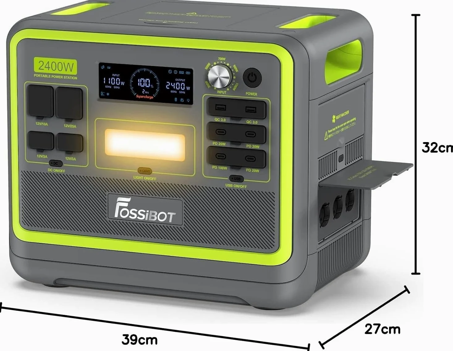 FOSSiBOT F2400 Estacion de Energia Portatil, Batería LiFePO4 de 2048Wh, Carga del 80% en 1,5 Horas, Salida de 2400W CA (4800W Pico), Generador Solar Portatil para Camping, Viajes