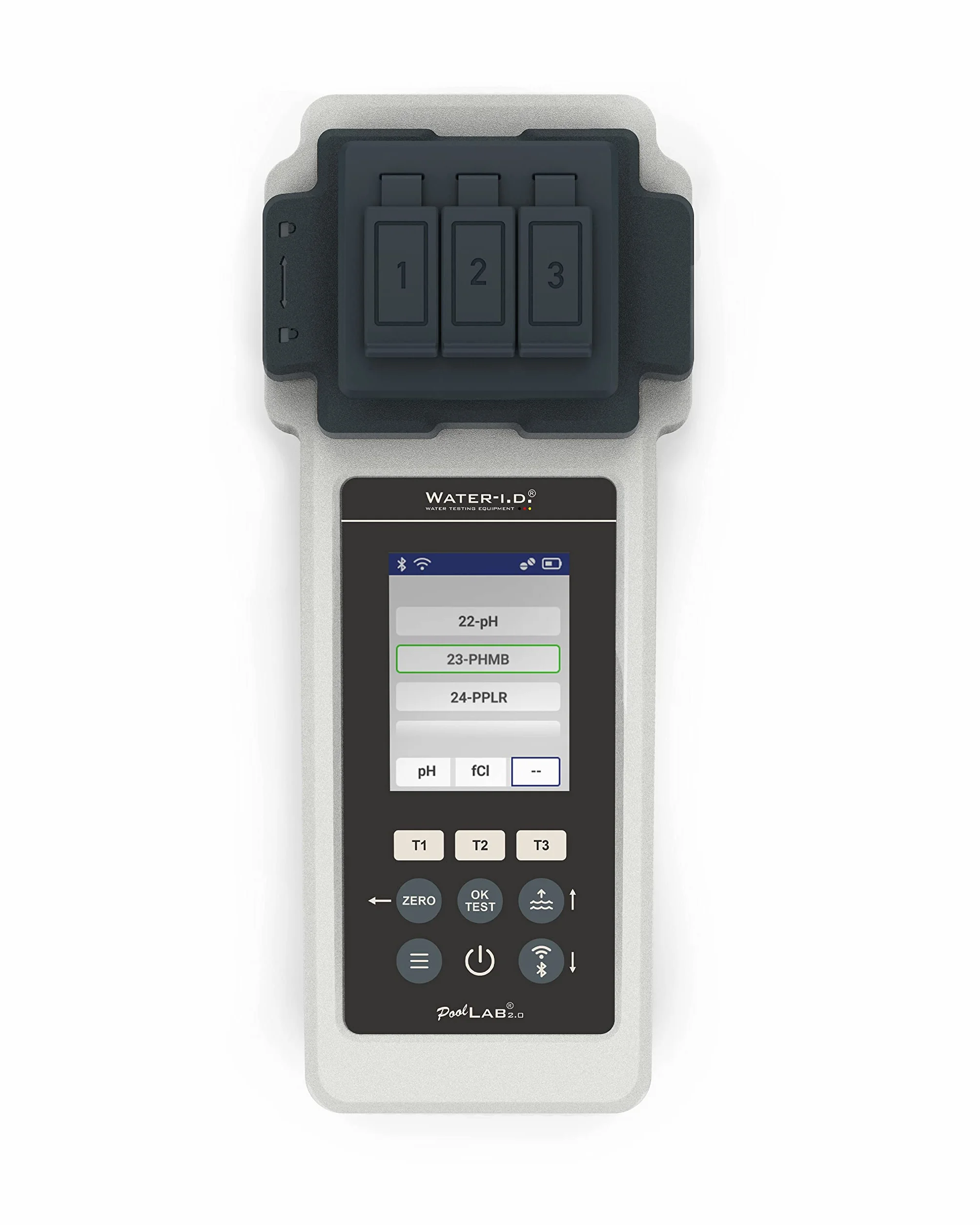 PoolLab 2.0 - Fotómetro electrónico con 3 cámaras de medición, 24 parámetros de agua y 70 pastillas de prueba, ideal para análisis profesional de agua de piscina y spa