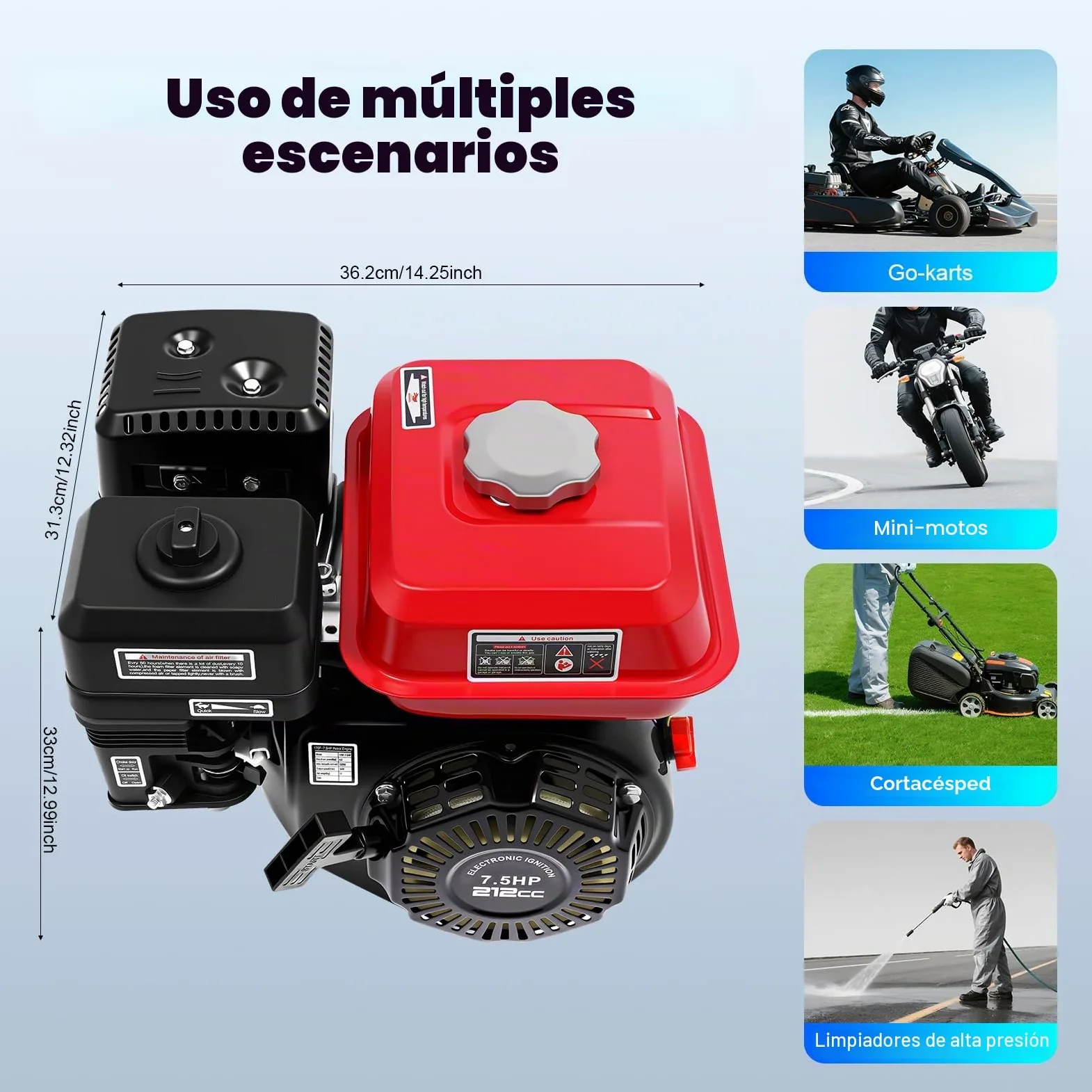 Motor de gasolina de 4 tiempos, alta potencia, ahorro de energía, motor de pie, motor de kart motor industrial de gasolina, con filtro de aire, alarma de aceite resistente y duradera