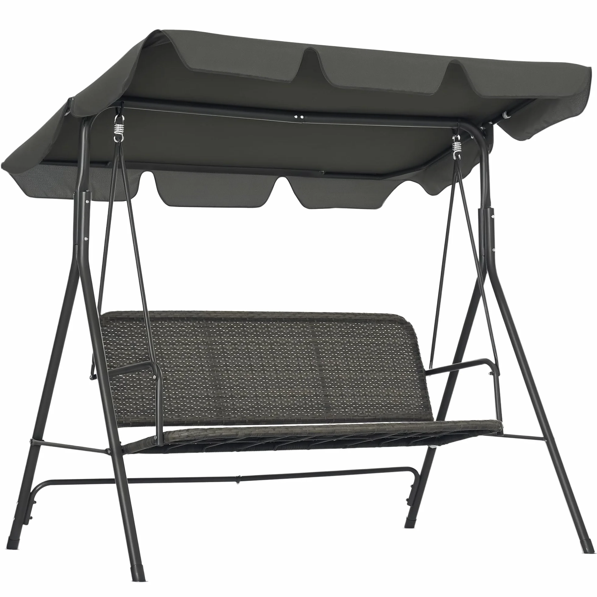Outsunny Columpio de Jardín Exterior de 3 Plazas Balancín de Jardín Exterior con Toldo Ajustable Asiento de Ratán PE y Reposabrazos para Balcón Terraza Patio Carga 240 kg 167x112x153 cm Gris
