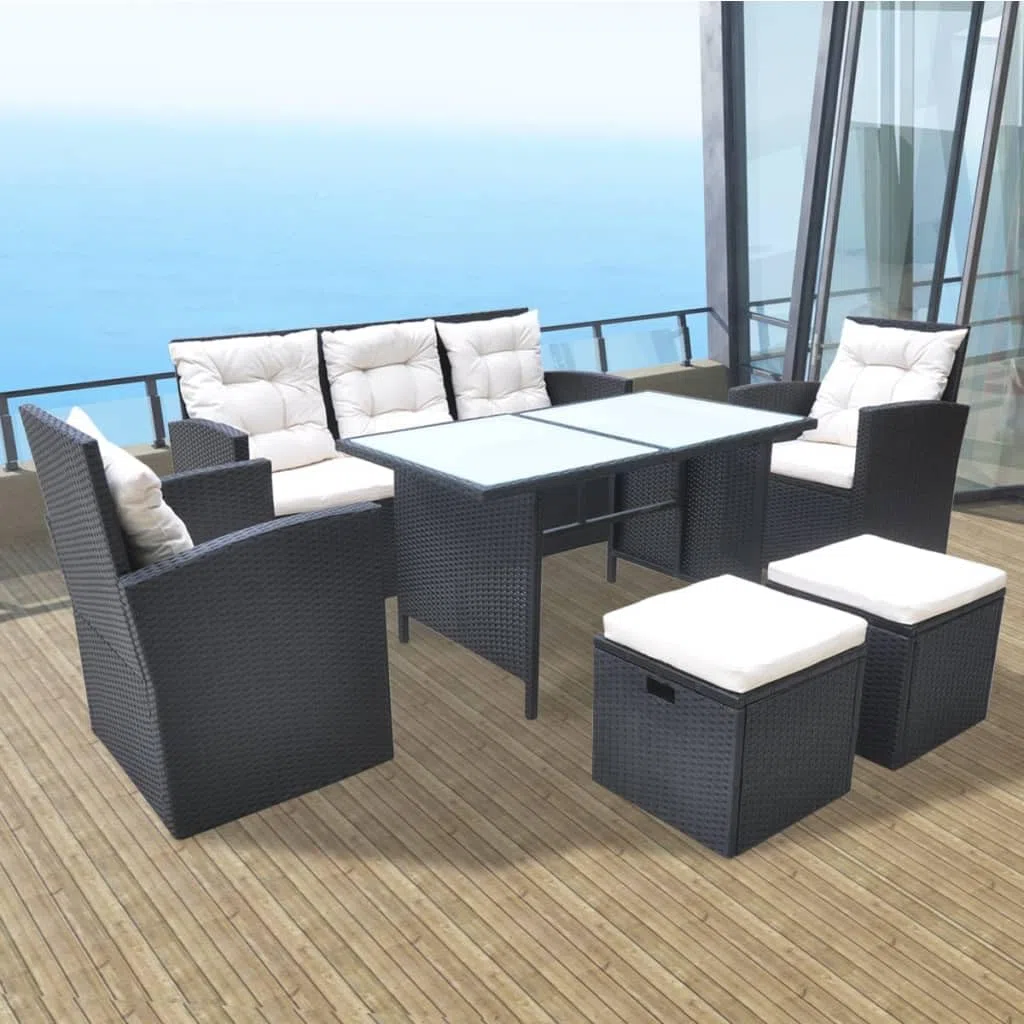 vidaXL Juego de Comedor de Jardín Ratán Sintético Negro Muebles Patio Exterior