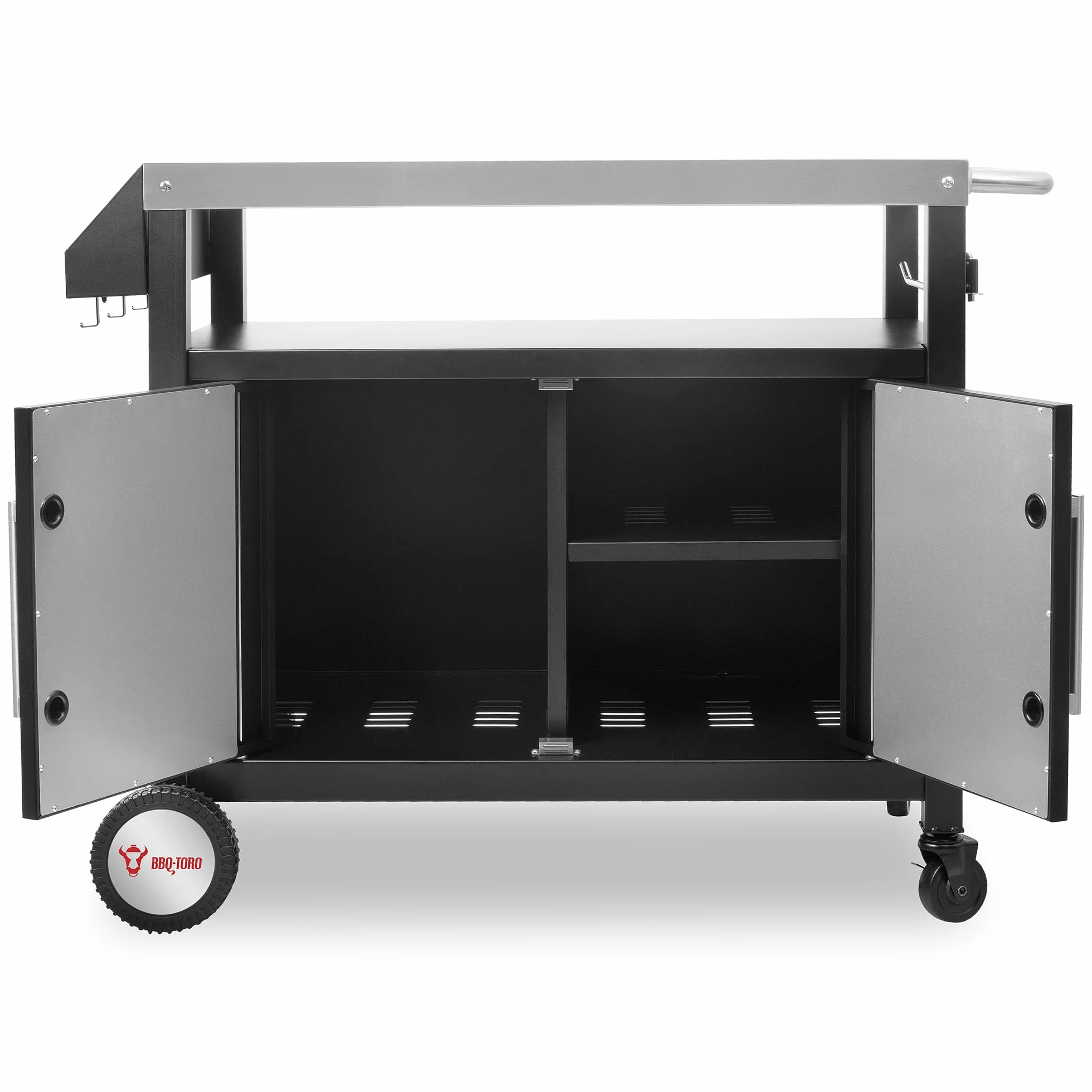 BBQ-TORO Carrito para Barbacoa | 103,5 x 59 x 81 cm | Mesa Auxiliar | Color Plata | Carro con Ruedas | Cocina al Aire Libre | Carrito Auxiliar para Barbacoa | Accesorio para Barbacoa
