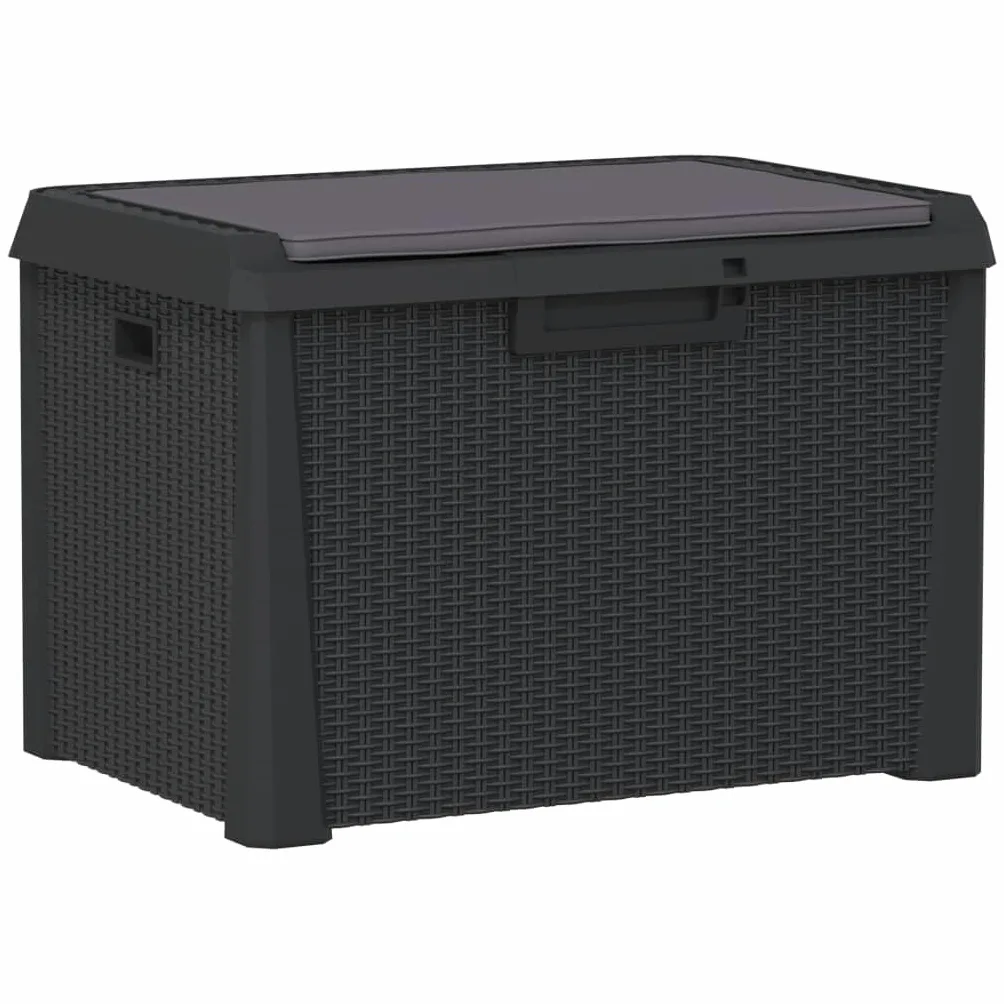 vidaXL Caja de Almacenaje Jardín con Cojín de Asiento, Caja Cerradura, Asiento Exterior de Almacenaje, Baúl Arcón de Patio, PP Gris Antracita 125 L