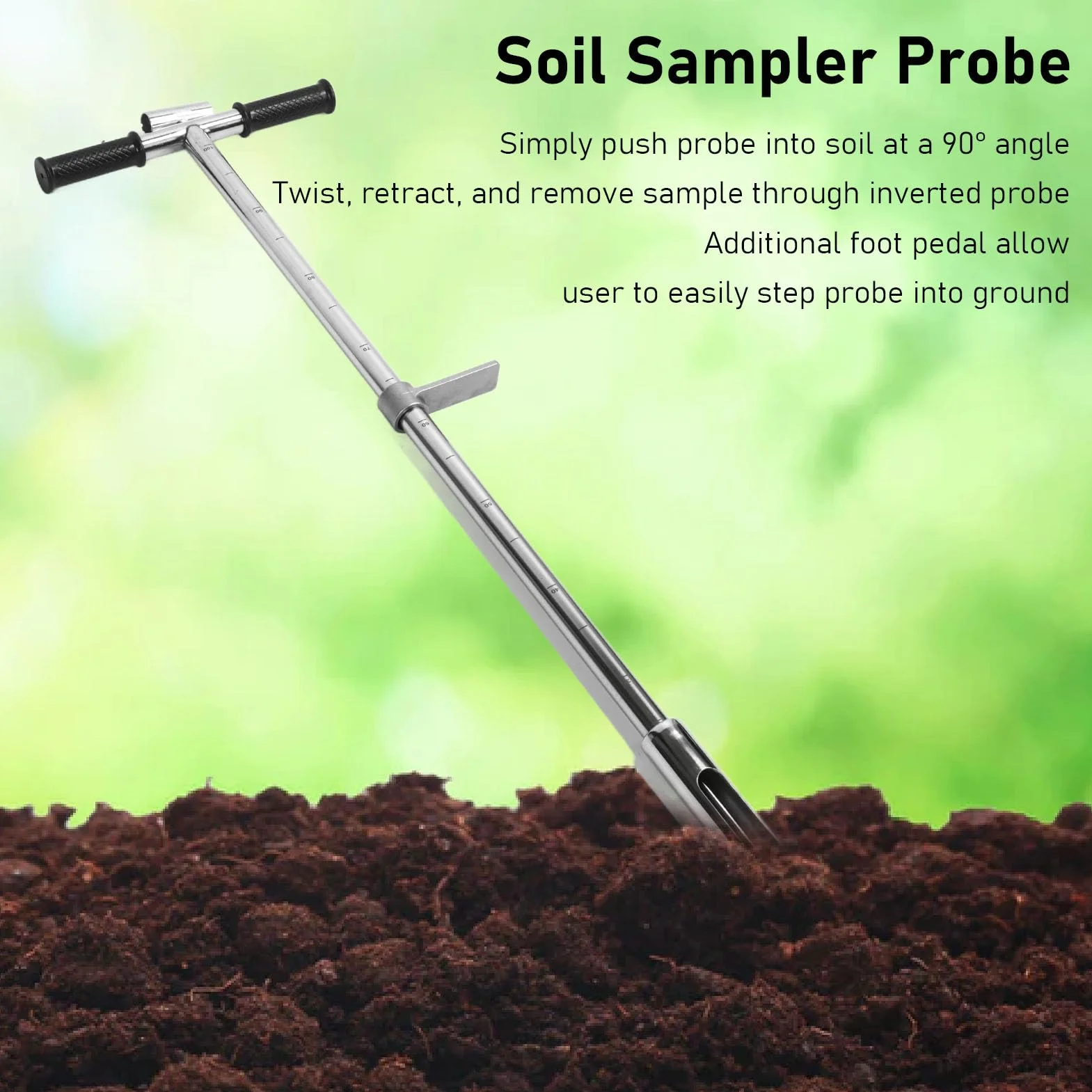 Sonda de Muestreo de Suelo con Pedal y Mango, Varilla de Sonda de Suelo de Prueba de Suelo de Acero Inoxidable, Sonda de Suelo de Jardinería, para Muestreo de Suelo