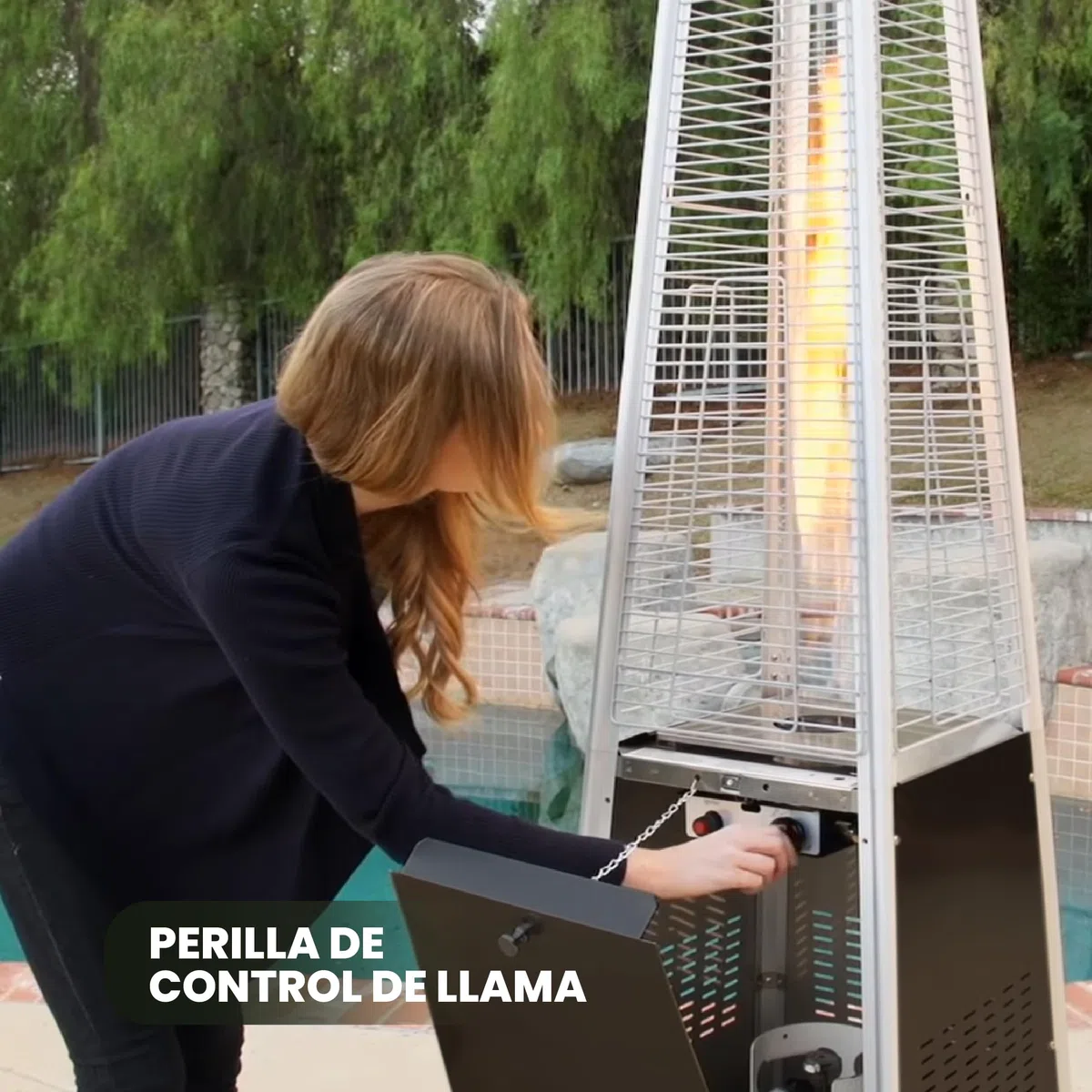 BU-KO Calentador Patio a Gas para Exterior | Jardín, Terraza, Barbacoa | Estufa Piramidal al Propano - 13kw | Ruedas, Regulador y Manguera | Chimenea Acero Inoxidable para LPG & Cubierta Impermeable