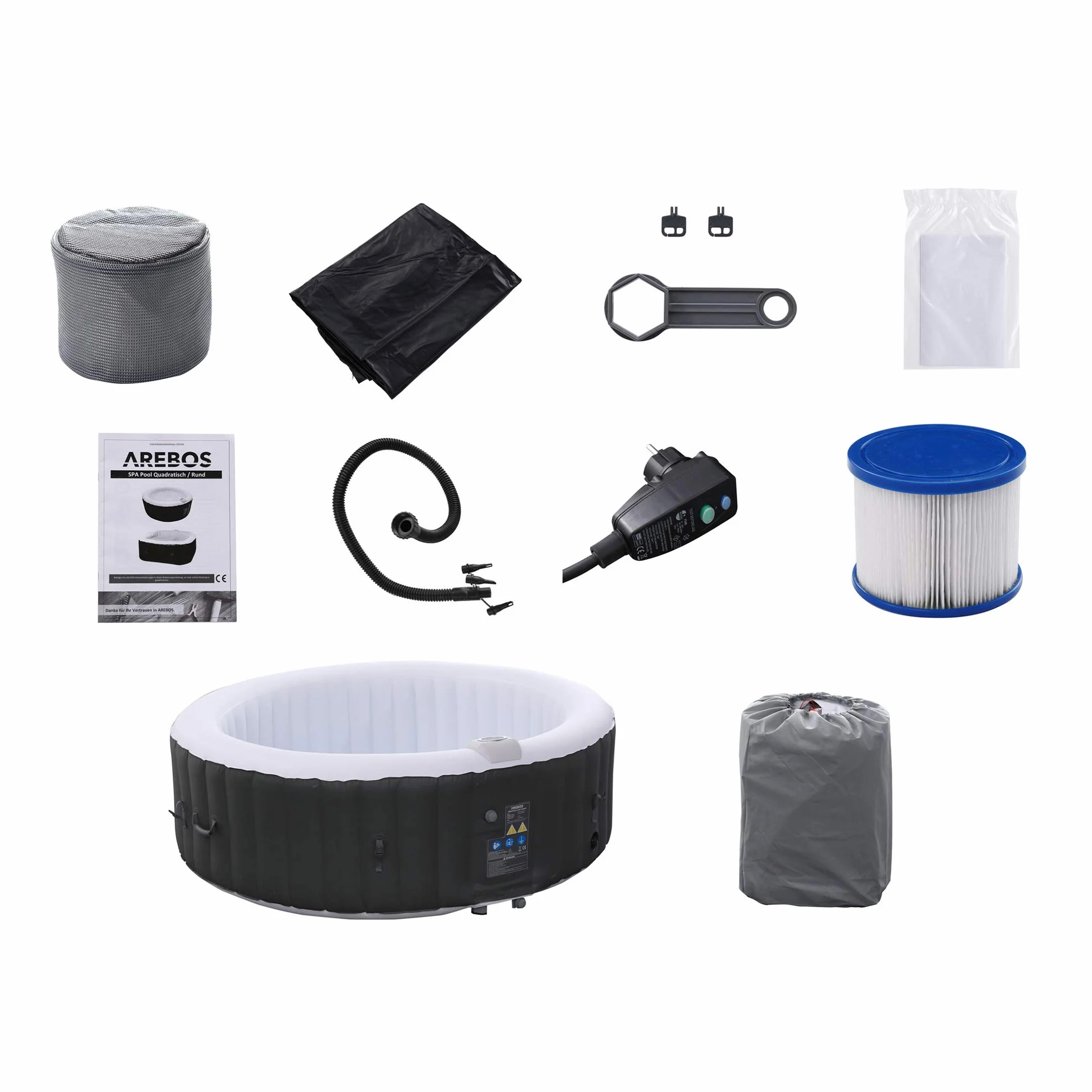 Arebos SPA Hinchable Piscina de hidromasaje | Hinchable | Redonda | para Interior y Exterior | ⌀ 208 cm | 6 Personas | 130 chorros de Masaje | 1000 litros