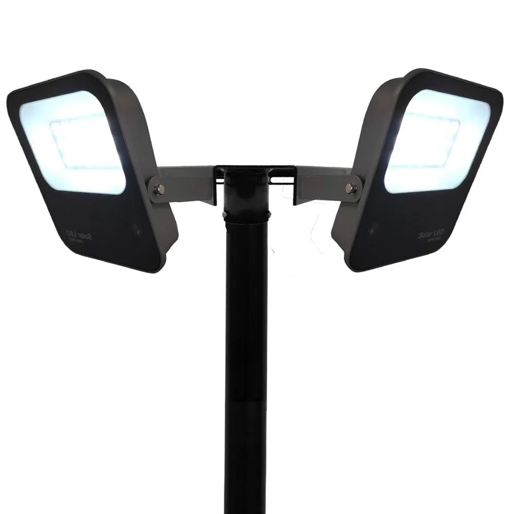 Soporte de Columna para 1, 2 o 3 Focos LED Exterior, Sujeción para Reflectores o Proyectores LED en Farola, fabricado en acero, ideal para iluminar grandes áreas (27CM)