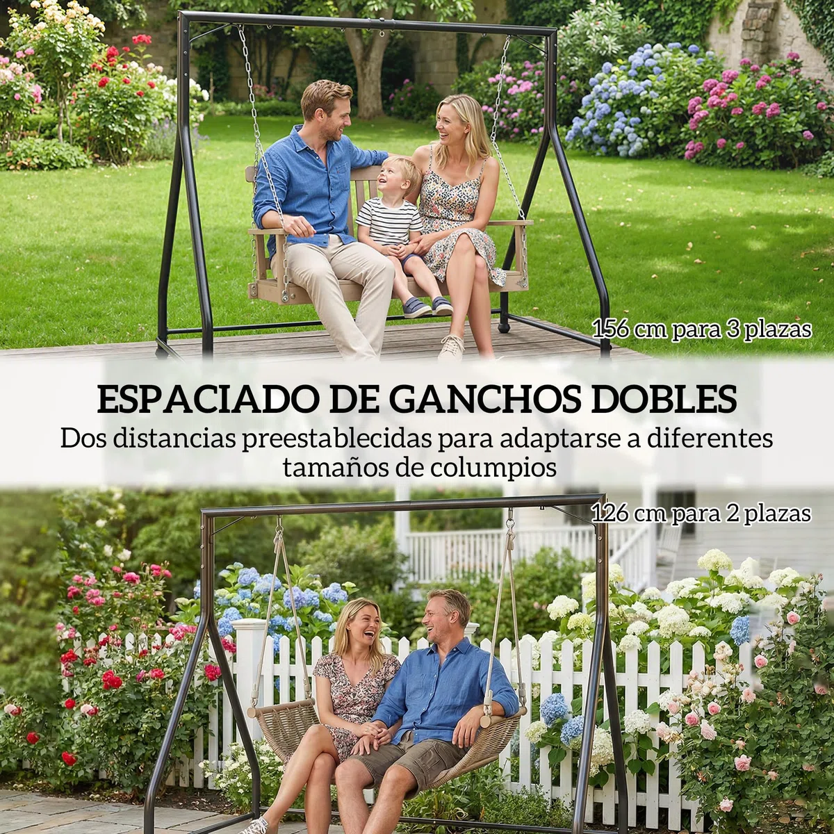 Outsunny Soporte para Columpio de Acero Estructura de Columpio de 2 y 3 Asientos o Cesta Colgante Resistente con Patas en Forma de A Carga 360 kg para Jardín Parque Patio Porche 210x117x175 cm Negro