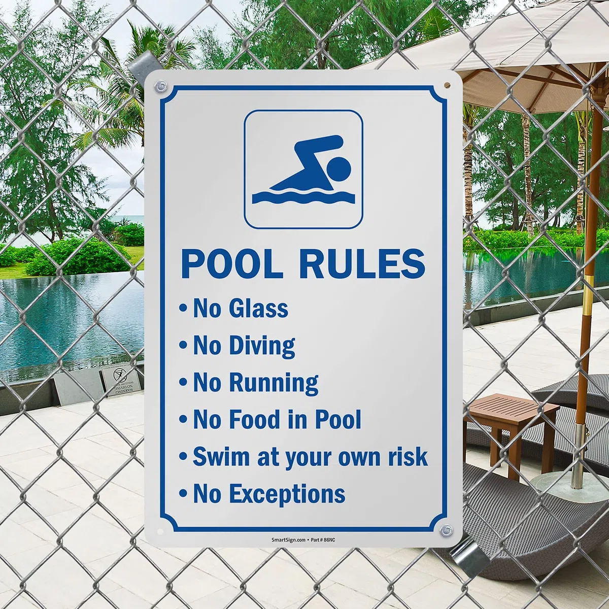 SmartSign Letrero con texto en inglés "Swimming Pool Rules" (25,4 x 38,1 cm)
