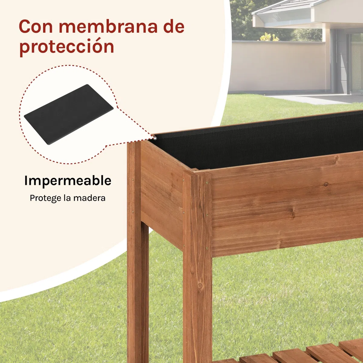 WOLTU Huerto Urbano Terraza, 80x40x75 cm, Jardinera Elevada para Exterior, Mesa de Cultivo para Jardín con Estante Inferior, Jardinera Madera para Flores y Vegetales, Marrón