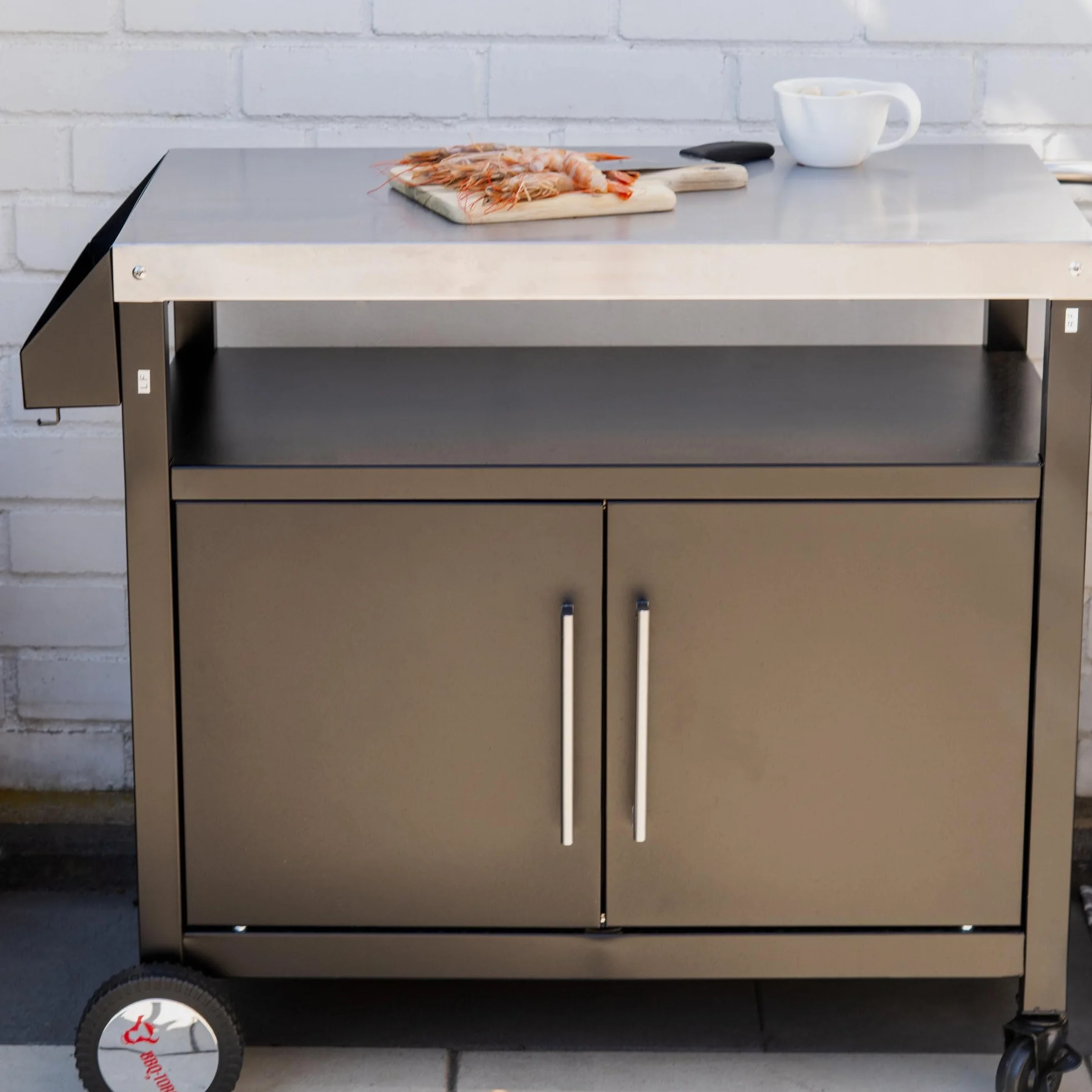 BBQ-TORO Carrito para Barbacoa | 103,5 x 59 x 81 cm | Mesa Auxiliar | Color Plata | Carro con Ruedas | Cocina al Aire Libre | Carrito Auxiliar para Barbacoa | Accesorio para Barbacoa