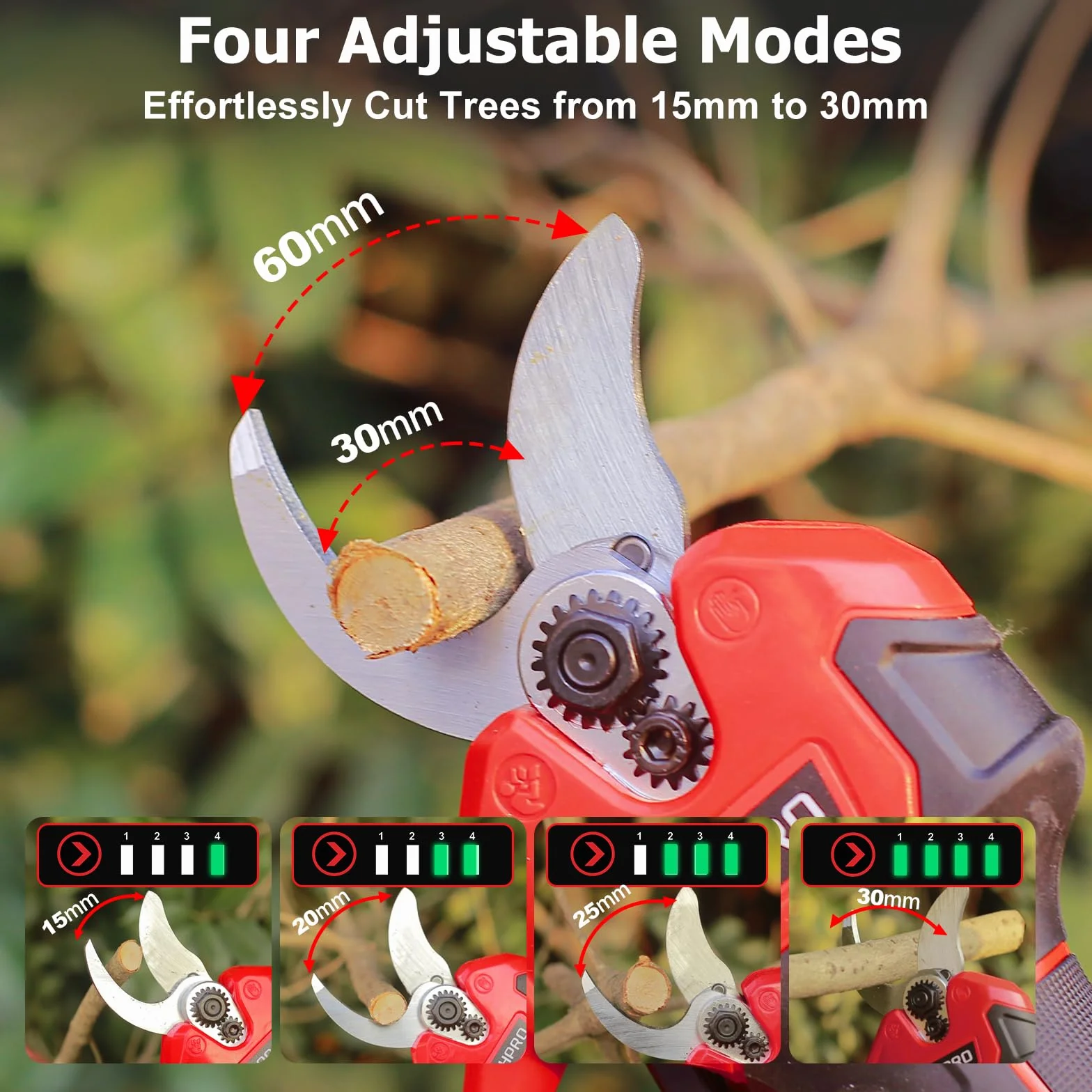 Tijeras de Podar Electricas Sin Escobillas, MHPRO Tijeras de Podar 21V con Baterías 2x2000mAh, Pantalla LCD, Tijeras podar Bateria para Jardinería, Árboles Frutales, Viñedos y Granja, Rojo