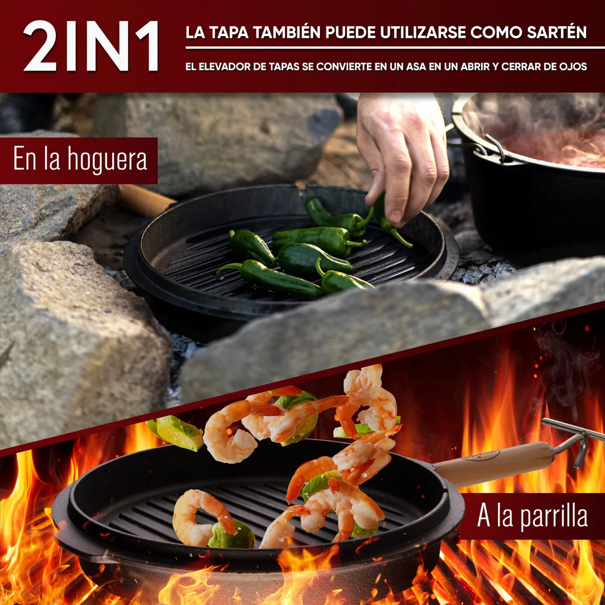 GUSSKÖNIG Olla de Hierro Fundido 9L – Cocotte con Pies para Cocción Lenta – Doble Función: Asado y Guisos – Incluye Levantador de Tapa 2 en 1, Cepillo y Recetario (4-7 Personas)