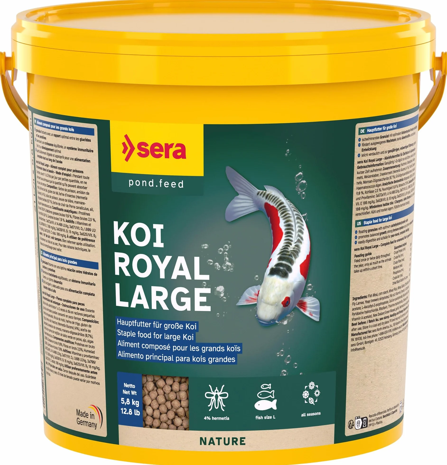 Sera koi Royal Large 21 L (5,8 kg) | alimento Principal para una Vida Larga y Saludable de los Kois a Partir de 25 cm | granulado Flotante 21.000 ml