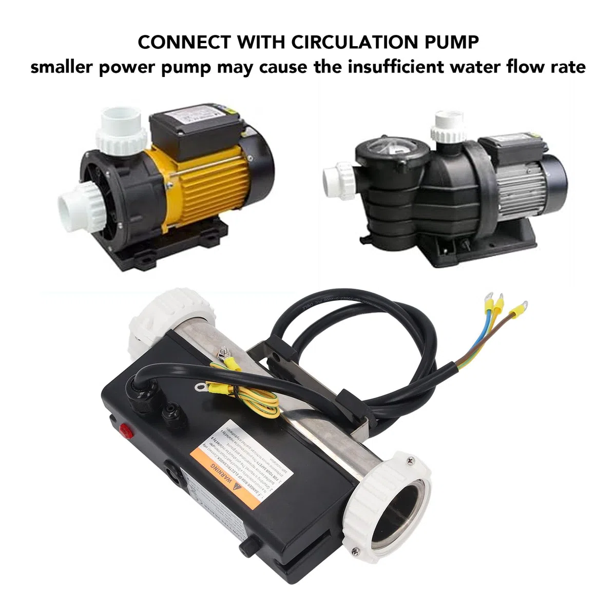 Fockety Calentador de Piscina, Calentador de Agua eléctrico de Alta Temperatura para Piscinas, termostato para bañera de hidromasaje con Conector de 1,5 Pulgadas (3KW)