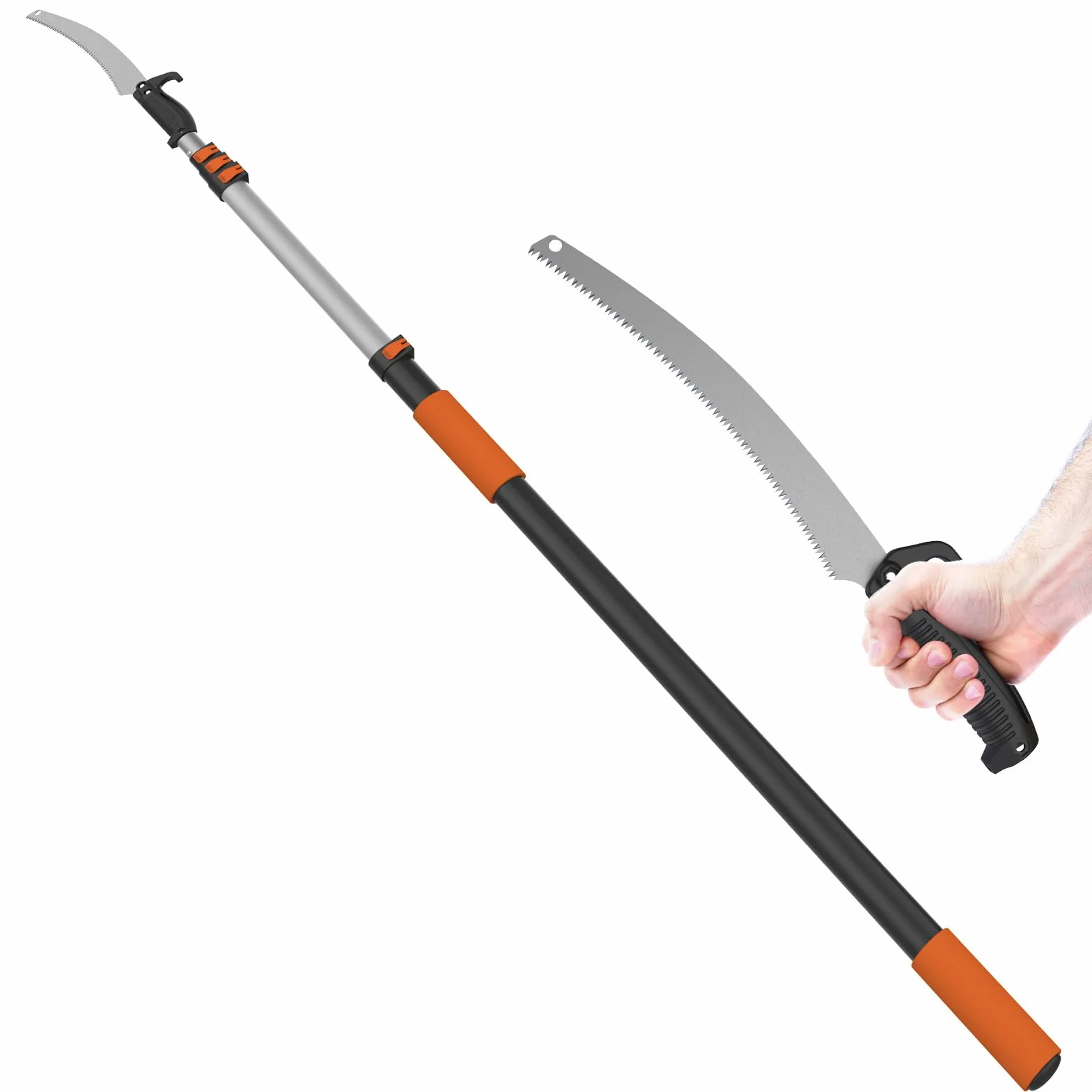 LAANPOLE Sierra de Pértiga 6m, Podadora de Árboles con Pértiga Telescópica con Pértiga de Extensión 1,5-6m, Podadora Manual para Patio, Naranja