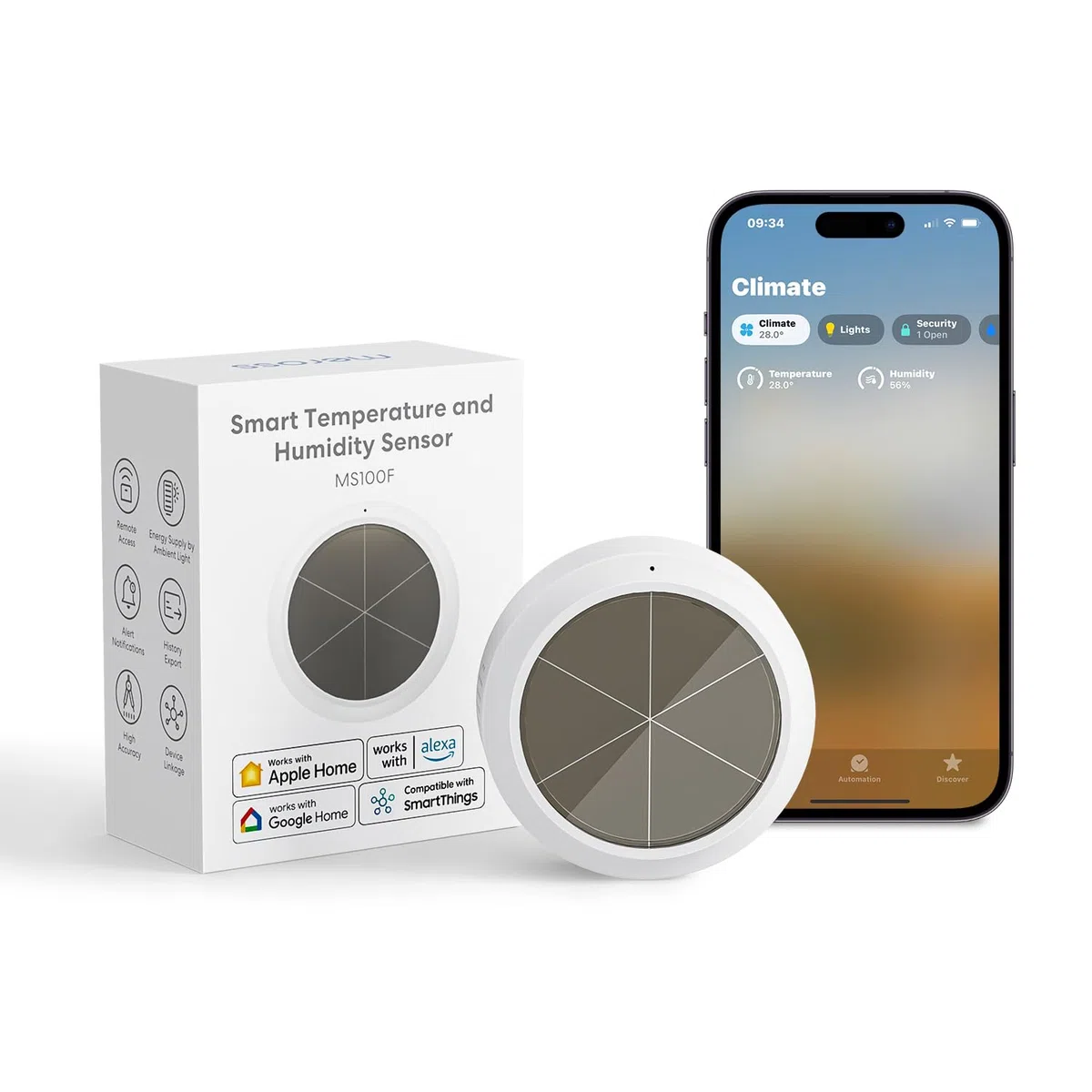 Meross WiFi Termómetro Higrómetro Inteligente, Control con App y Voz, Soporta Alerta y Notificación, Compatible con Apple HomeKit, Alexa, Google Home y SmartThings (Requiere Hub)