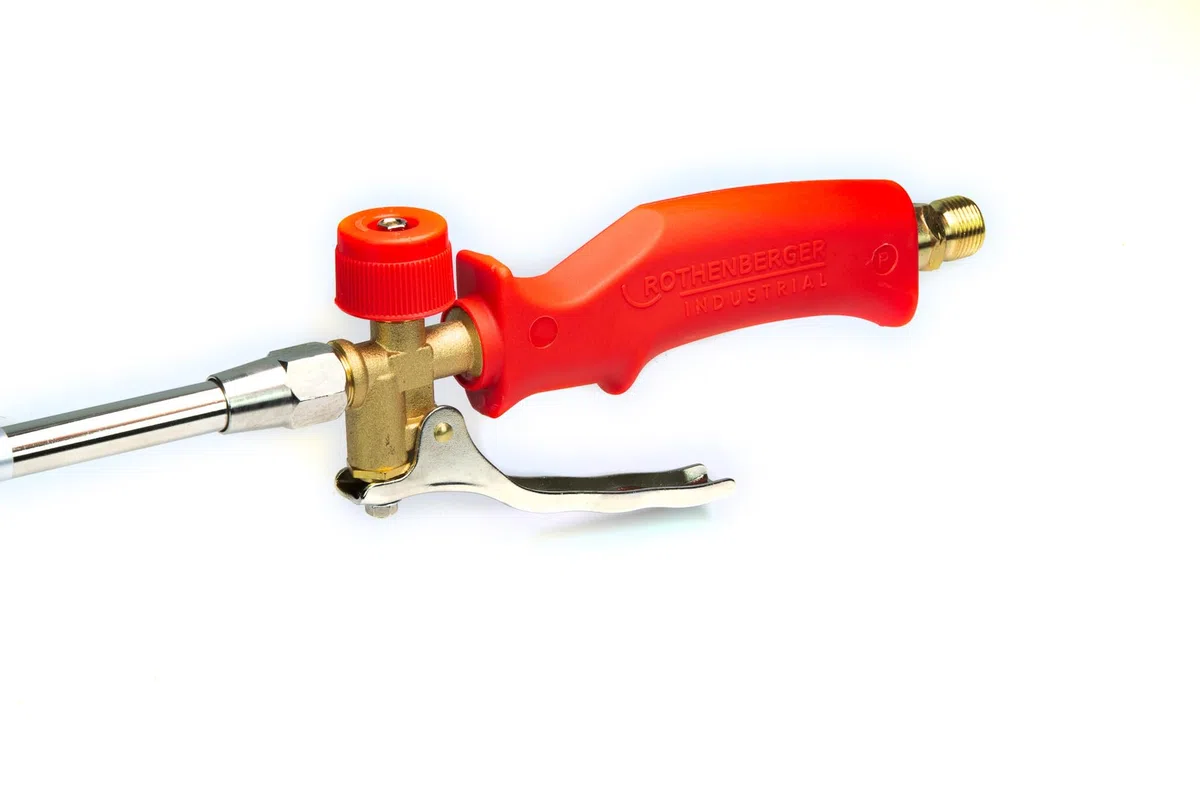 ROTHENBERGER Industrial Quemador de alto rendimiento RoMaxi con manguera de gas propano de 5 m, desbrozadora, lámina bituminosa, soldadura de lámina, para conexión a bombona de gas propano, 030954E