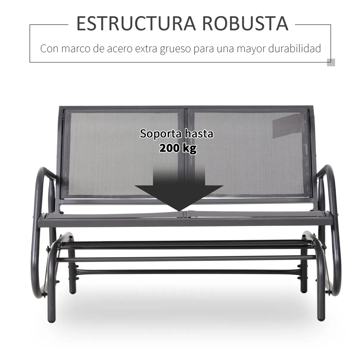 Outsunny Banco Balancín de 2 Plazas Silla Mecedora de Jardín Tubo de Metal y Tela Texteline Transpirable para Exterior Carga Máx. 200 kg 120x70x85 cm Gris