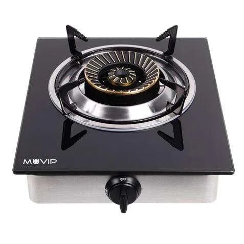 Quemadores Secundarios para barbacoas y ahumadores de la Marca Muvip Modelo Muvip Cocina de Gas INOX 1 Fuego - Cristal Templado - Encendido Piezoelectrico - Quemador de Hierro Fundido Desmontable