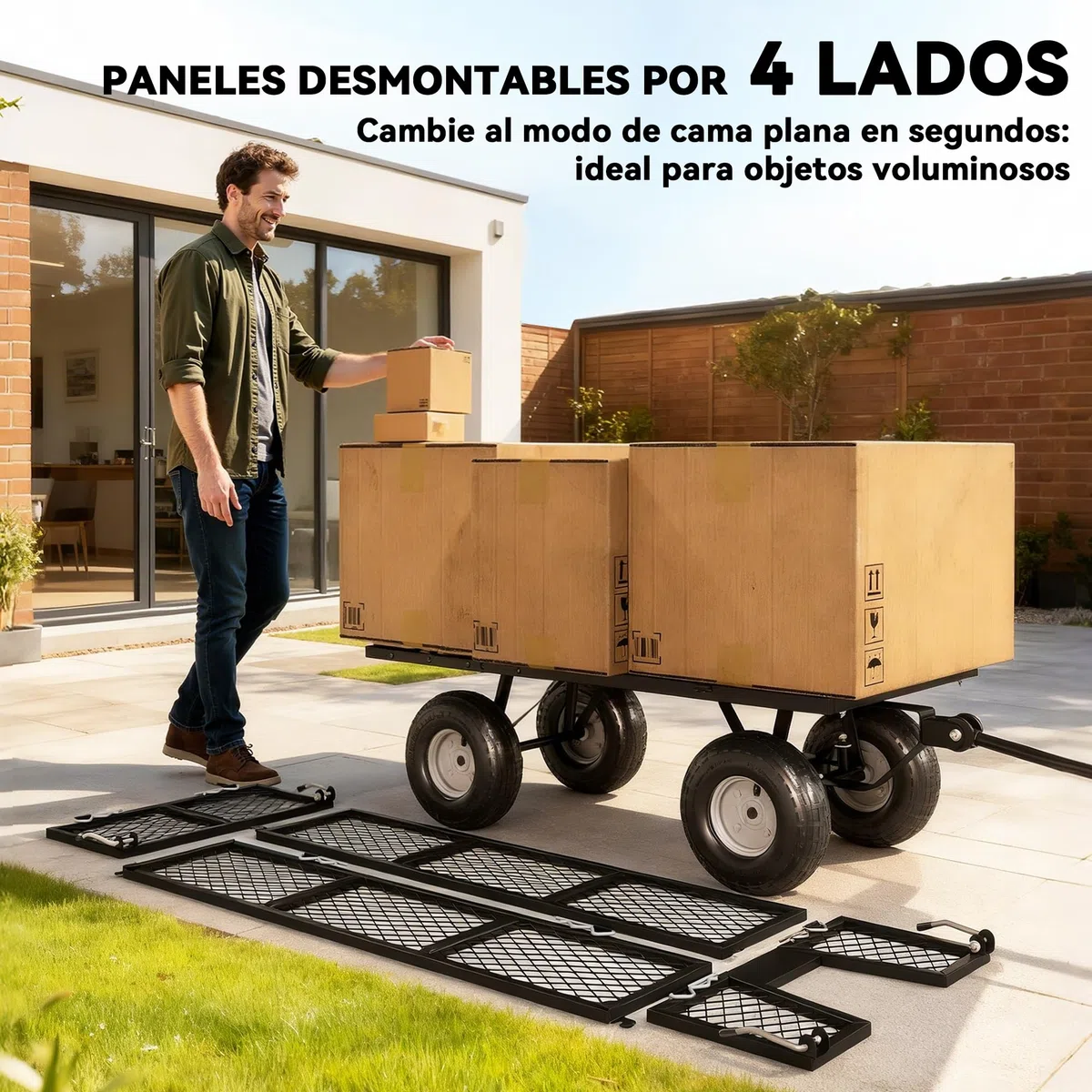 Outsunny Carrito de Jardín con Ruedas Grandes, Carga 300 kg, Carro de Mano con Asa Ajustable y Bolsa Impermeable Removible, Carrito de Transporte para Todo Terreno, Compra, Camping, Negro