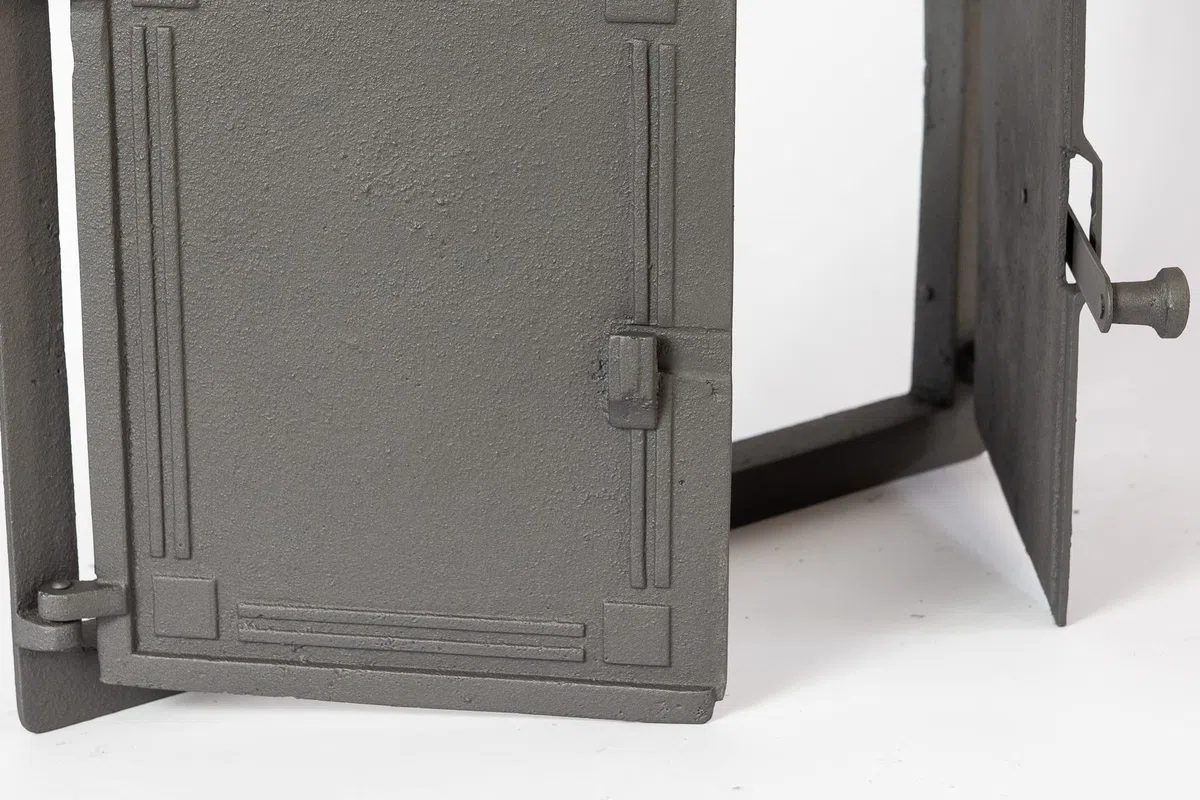 Sezam, Puerta de horno de hierro fundido, puerta doble para horno de pizza de 48 x 32,5 cm, con termómetro de 500 C, horno de pan, cocina de jardín y cámara de ahumado, color grafito