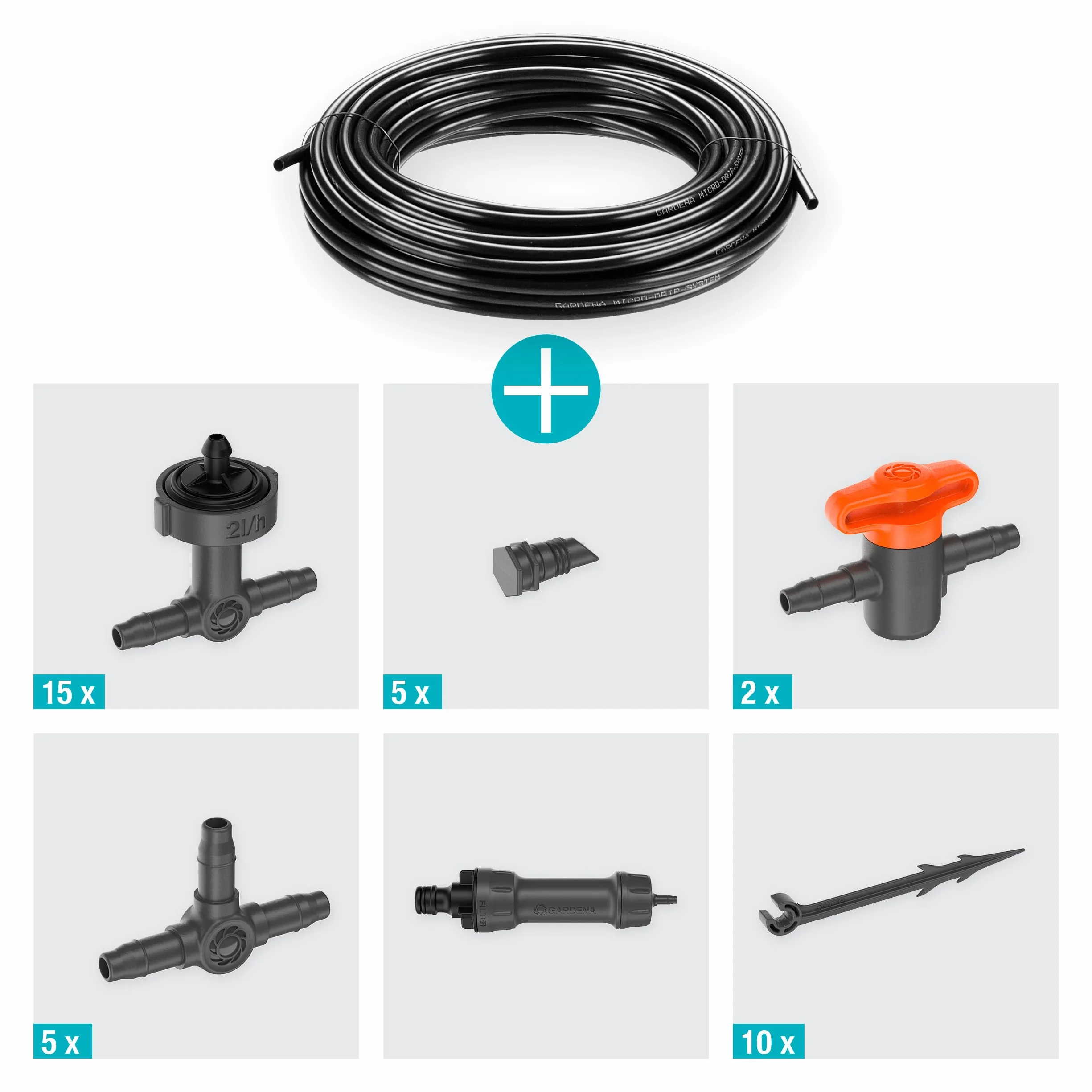 Gardena sistema Micro-Drip set de riego por goteo para balcón (15 plantas): Set de inicio, de instalación inmediata, sistema de riego eficiente, técnica de conexión fácil & flexible (13401-20)