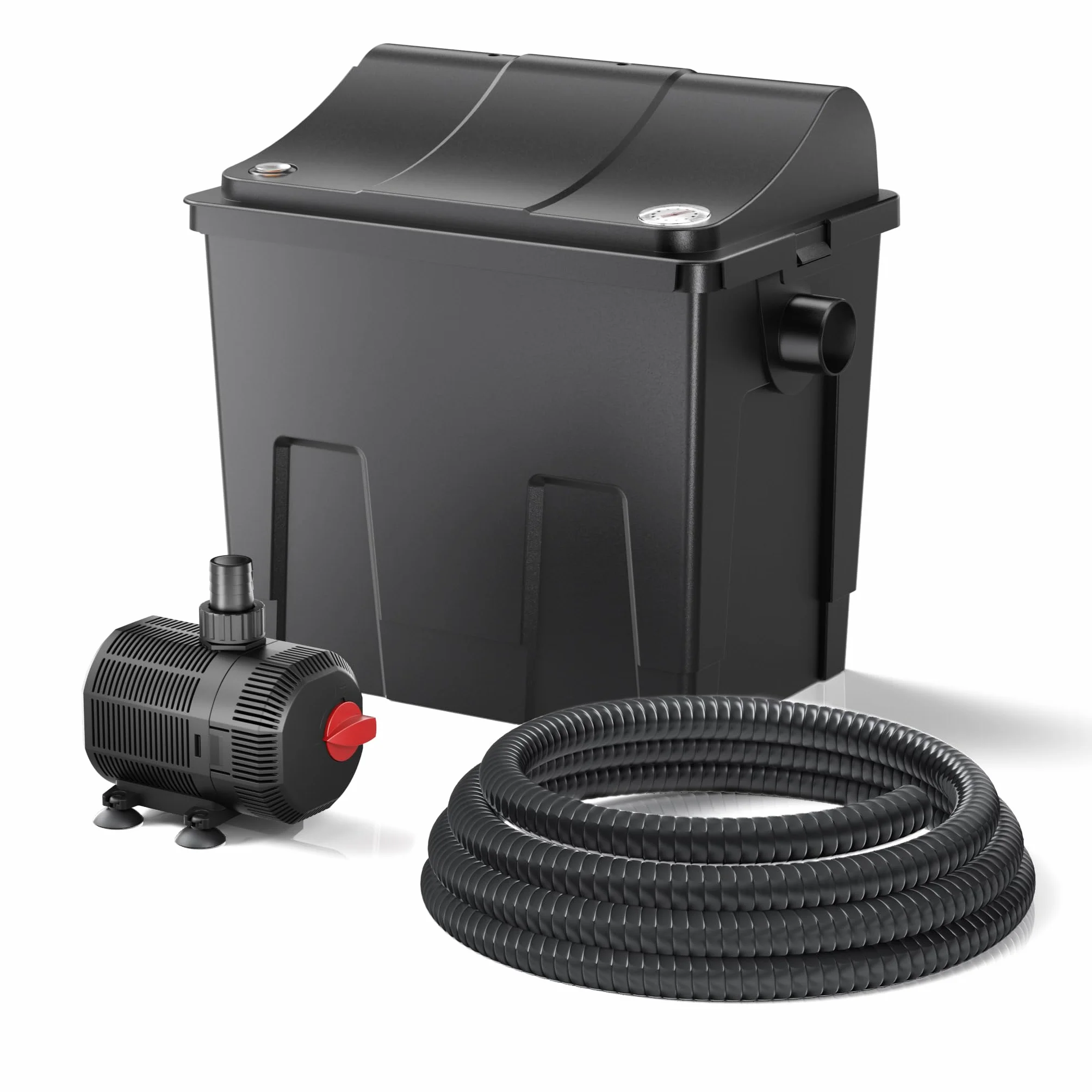 SunSun CBF-200T Bio Filtro de Estanque Set Completo con clarificador UVC 9 W, Bomba 2300 l/h 35 W termómetro y Medios fitrantes, Sistema de filtración biológica