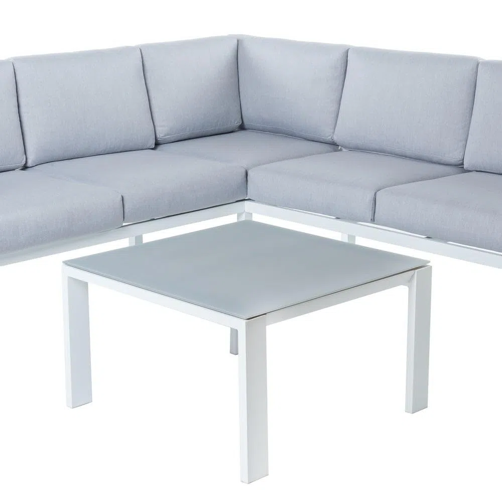 LOLAhome Sofá rinconera de jardín, de Aluminio, 195x195x73 cm, diseño Elegante, Ligera y Resistente. Cojines desenfundables con Tratamiento hidrófugo - Colección Thais (Blanco)