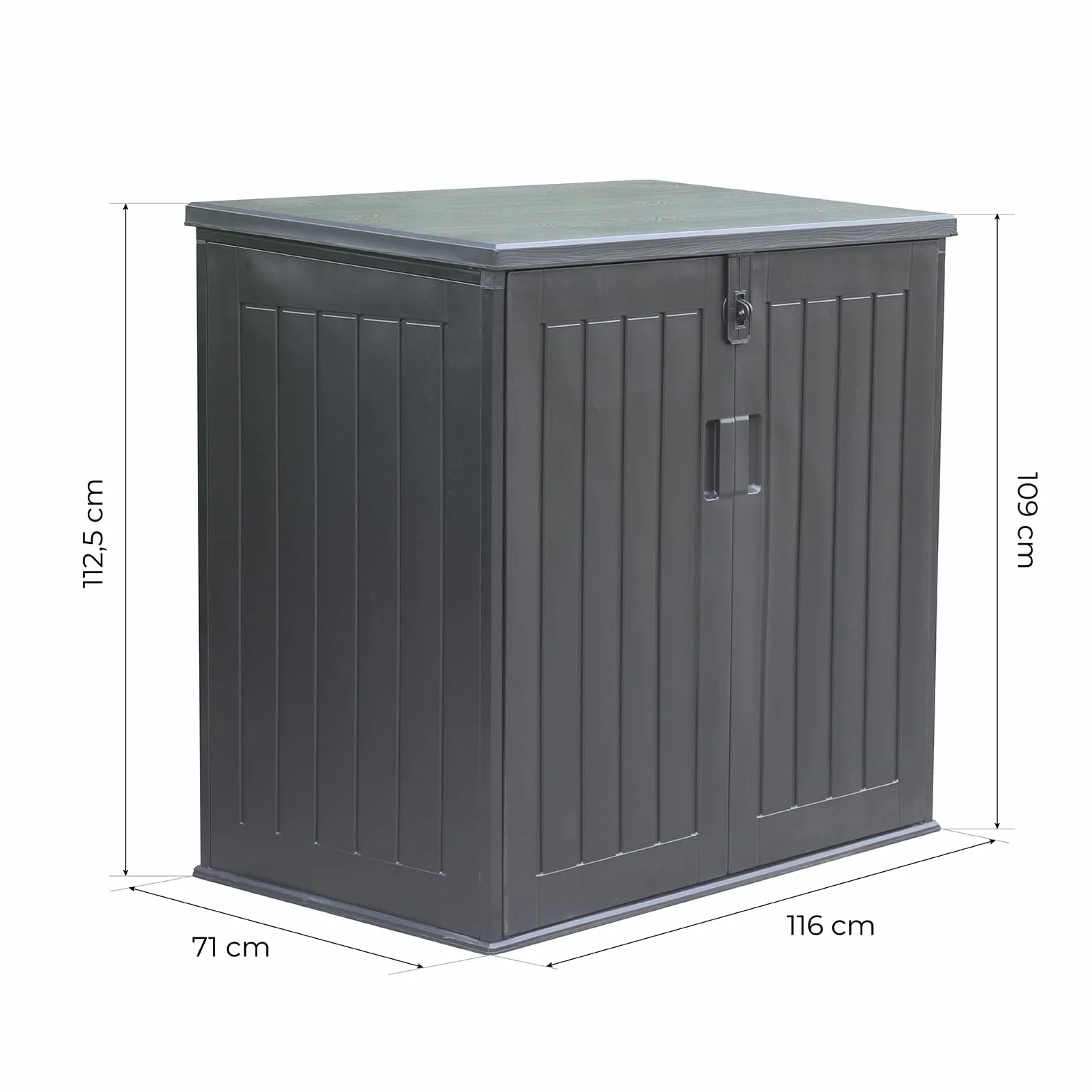 Gardiun Arcón Exterior para Jardín Soften 775 litros 116x71x109/112,5 cm Baúl de Resina con Amortiguador, Suelo y Puertas