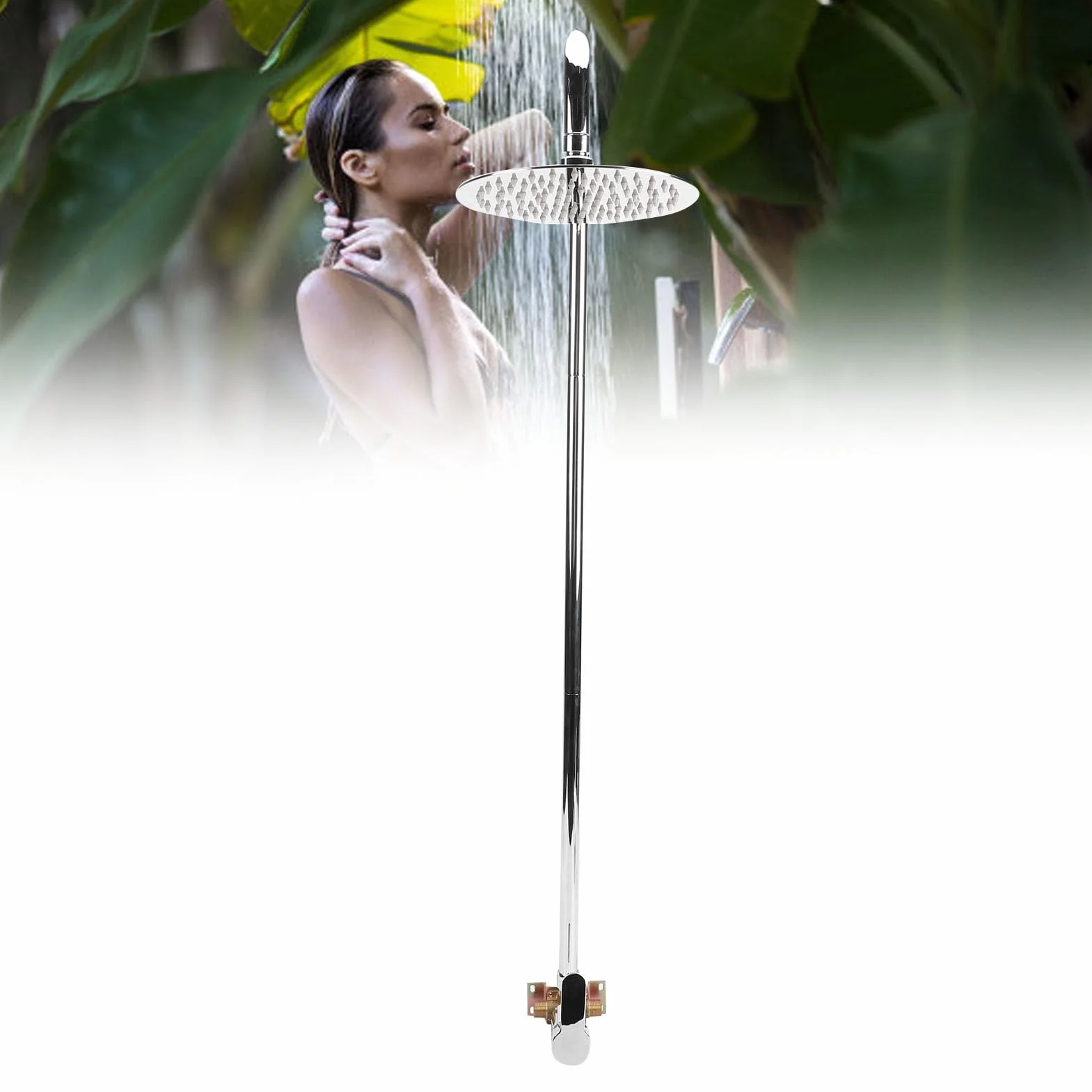 Kit de Ducha Exterior, Cabezal de Ducha Tipo Lluvia de Acero Inoxidable 304 con Acabado Galvanizado, para Patio, Piscina y Playa