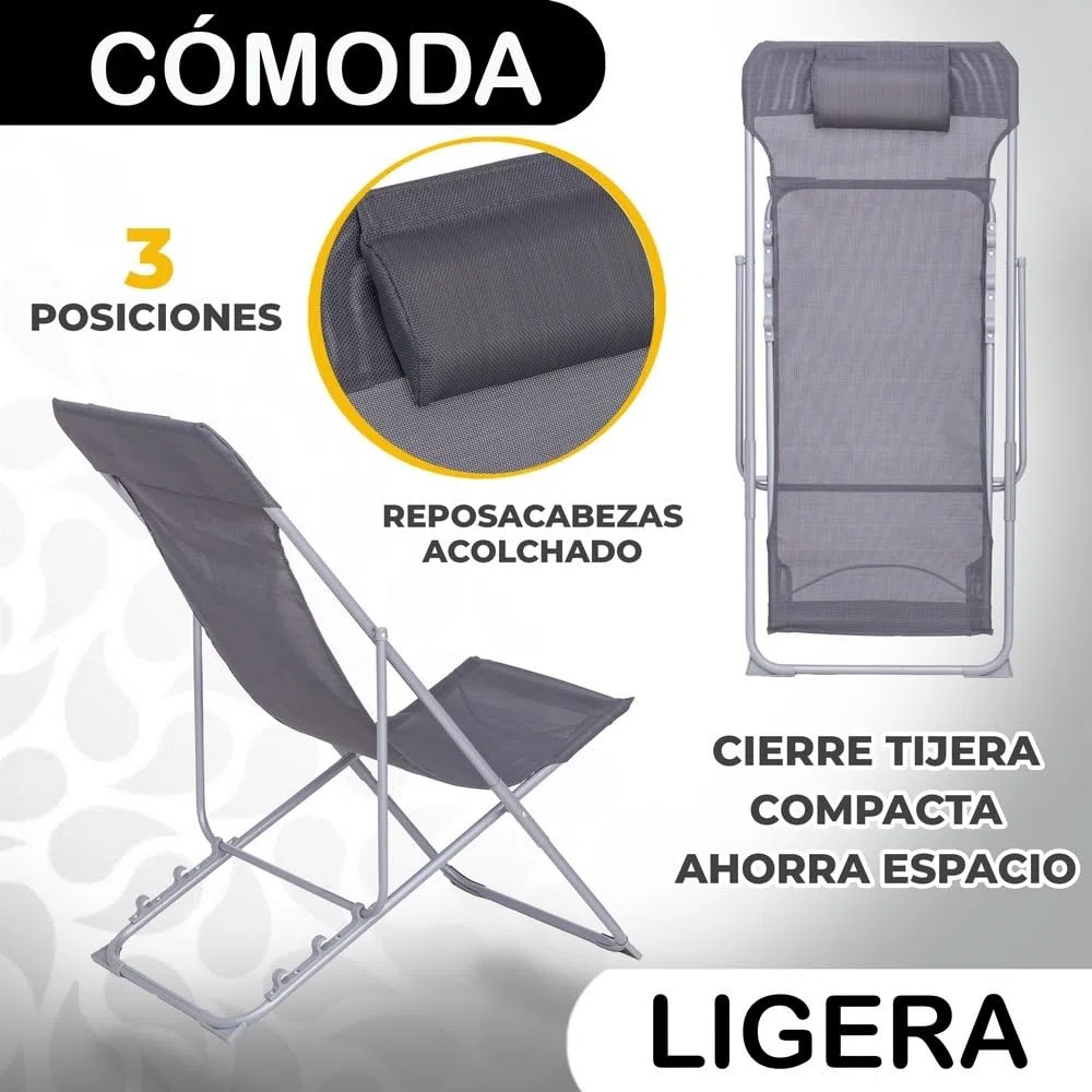 LOLAhome 2 sillas Camping jardín y terraza Plegables Cierre Tijera de Acero con Epoxi anticorrosión y textileno Reforzado Grises