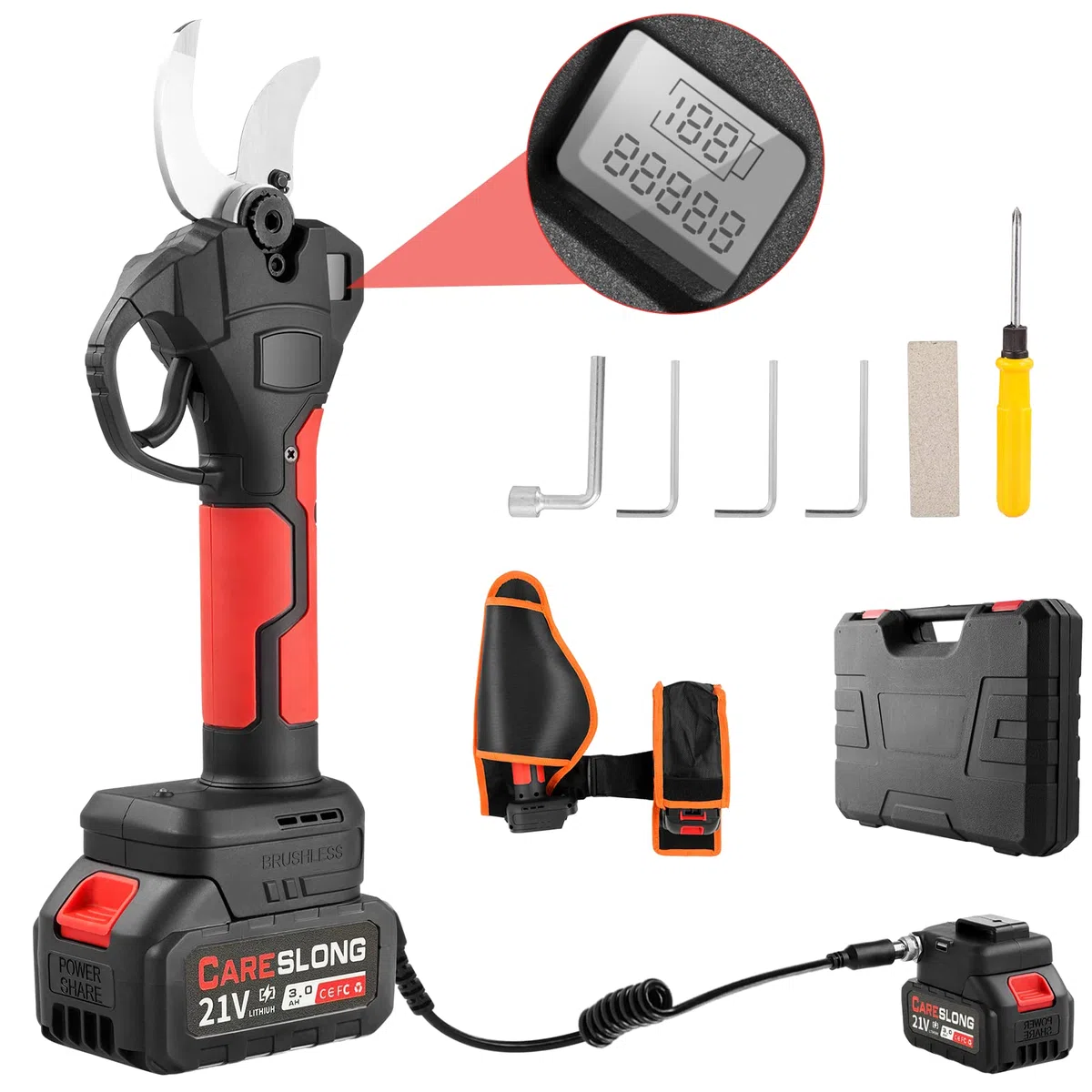 Tijeras de podar eléctricas de 21V, con 2 baterías de litio recargables (tijeras de podar de 40 mm)
