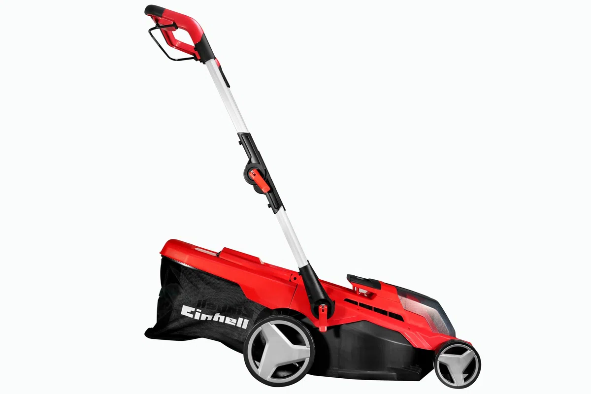 Einhell Cortacésped a batería - GE-CM 36/37 Li-Solo Power X-Change. iones de litio, ajuste de altura de corte central de 6 niveles 25-75 mm, cesta de recogida de hierba de 45 l. Sin batería y cargador