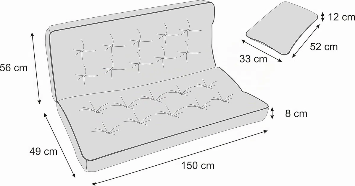 Cojín con respaldo para columpio de jardín, cojín para banco, ancho del asiento de 150 cm
