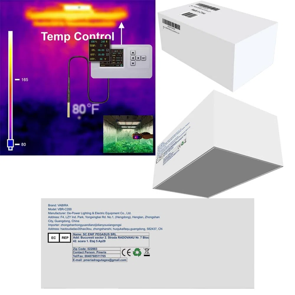 VBR-C200 Controlador de luz de Crecimiento WiFi 0-10V Temporización Encendido | Apagado, Potencia%, Puesta de Sol Amanecer, luz de Alta Temperatura apagada, 2.4G.RJ11,RJ14.