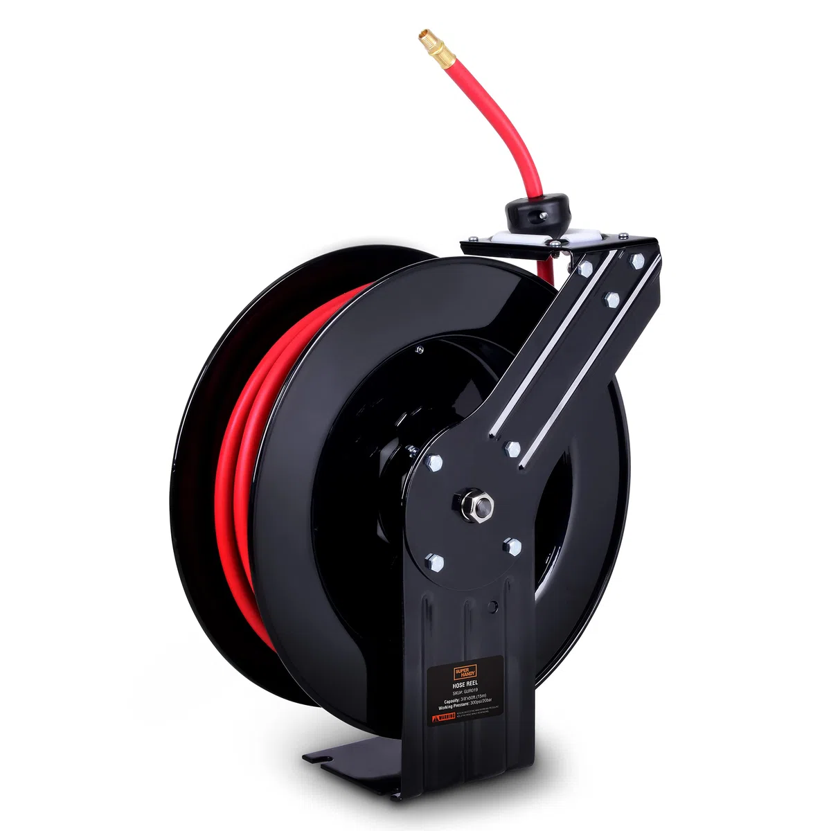 SuperHandy Carrete de Manguera Aire Comprimido 3/8" x 15m de Largo Prima Comercial Flex Híbrido Polímero Manguera Accionado por Resorte de Acero Resistentes