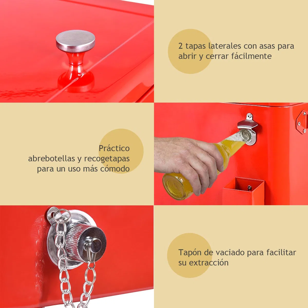 GYMAX Carro Refrigerador de 76 litros, Enfriador de Bebidas con 4 Ruedas Universales, Estante y Abrebotellas, Nevera con Doble Tapa, Caja Térmica, Enfriador de Bebidas para Jardín, Terraza