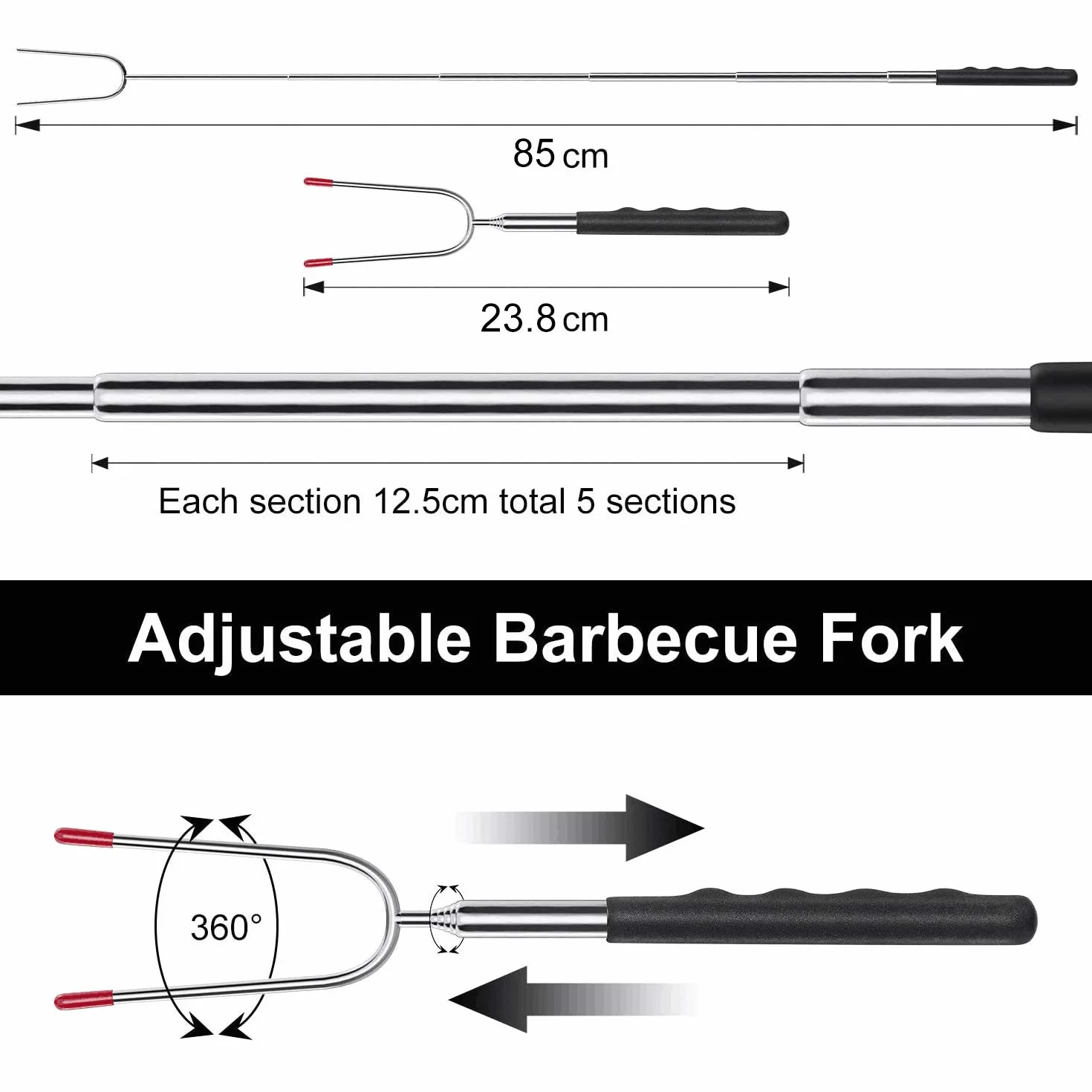 Homealexa Horquillas para Barbacoa de 6 Piezas, Brochetas Telescópicas de Acero Inoxidable, Palos para Asar Malvavisco de 85 cm Adecuado para Barbacoa, Hoguera, Camping, Picnic, Fiesta