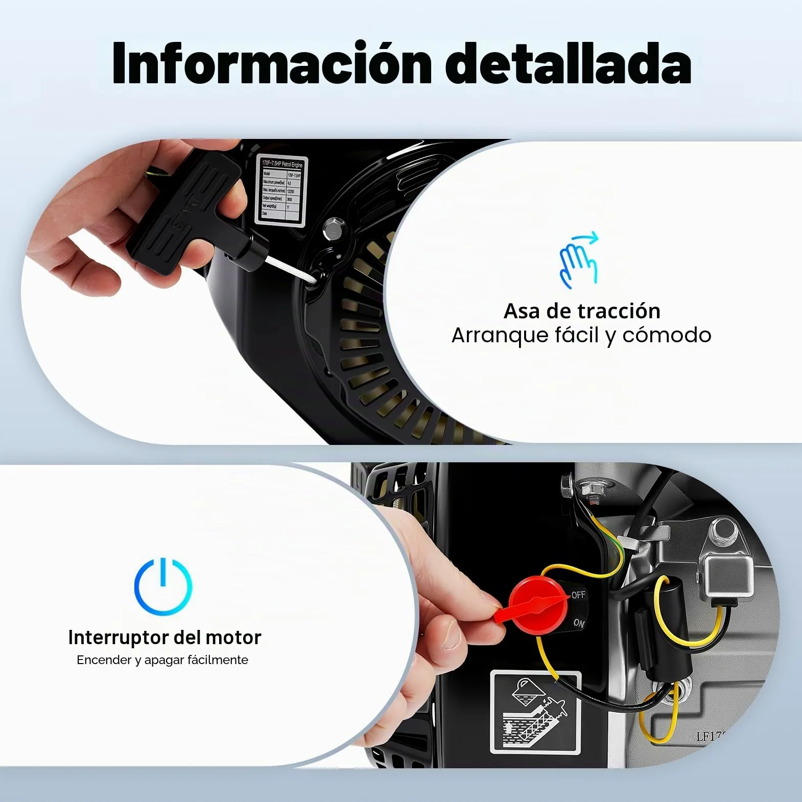 Motor de gasolina de 4 tiempos, alta potencia, ahorro de energía, motor de pie, motor de kart motor industrial de gasolina, con filtro de aire, alarma de aceite resistente y duradera
