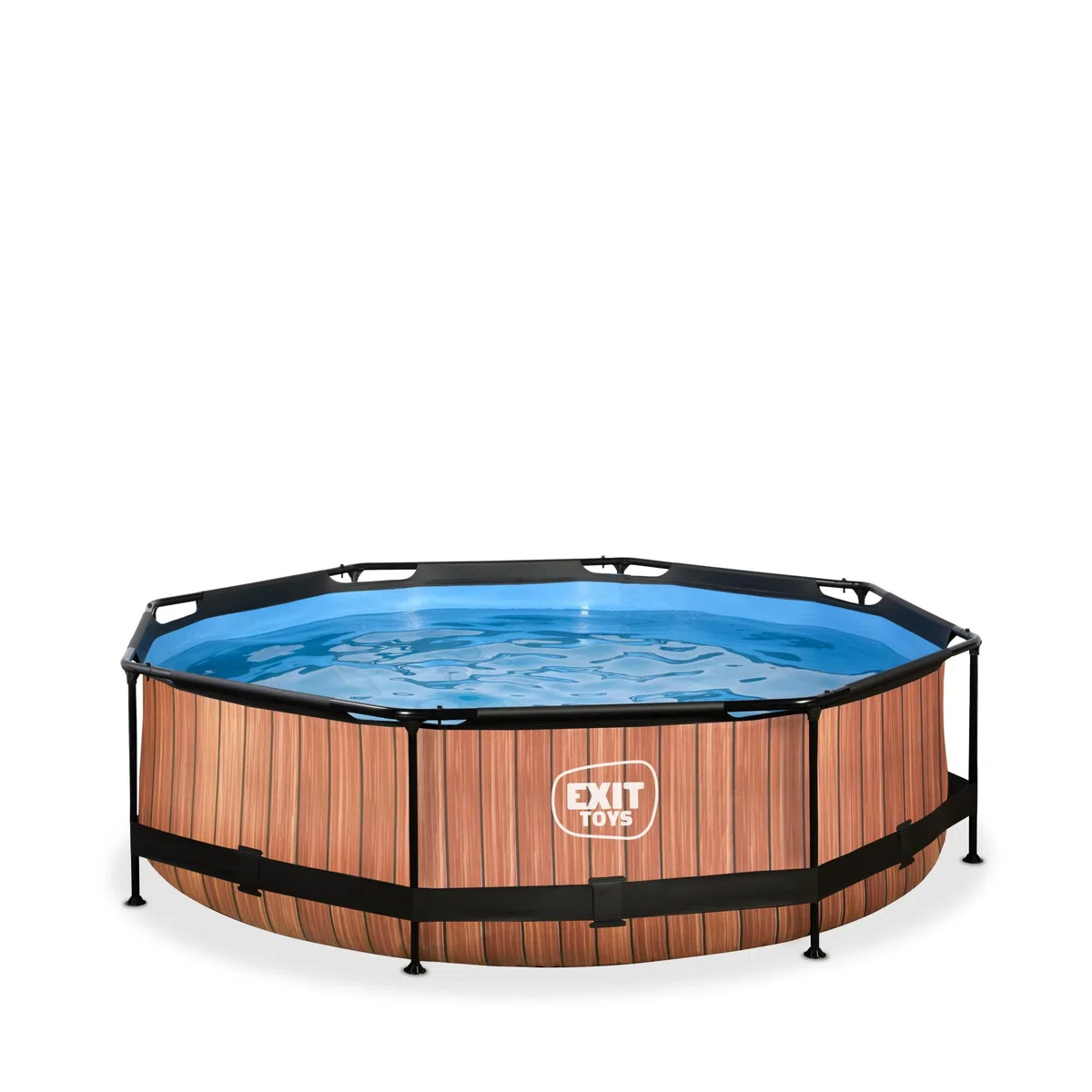 EXIT Toys Wood Pool - ø300x76cm - Piscina de Marco Redondo con Bomba de Filtro de Cartucho - Fácil Acceso - Adecuada para Niños Pequeños - Marco Robusto - Diseño Único - Marrón