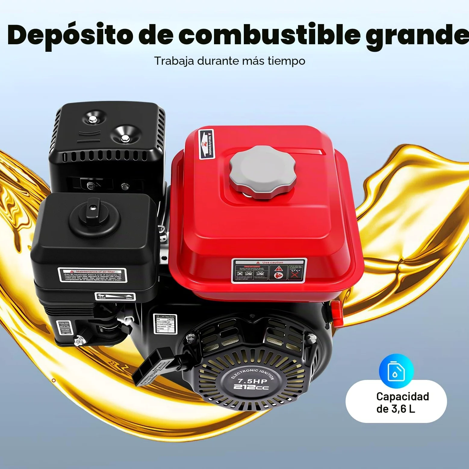 Motor de gasolina de 4 tiempos, alta potencia, ahorro de energía, motor de pie, motor de kart motor industrial de gasolina, con filtro de aire, alarma de aceite resistente y duradera