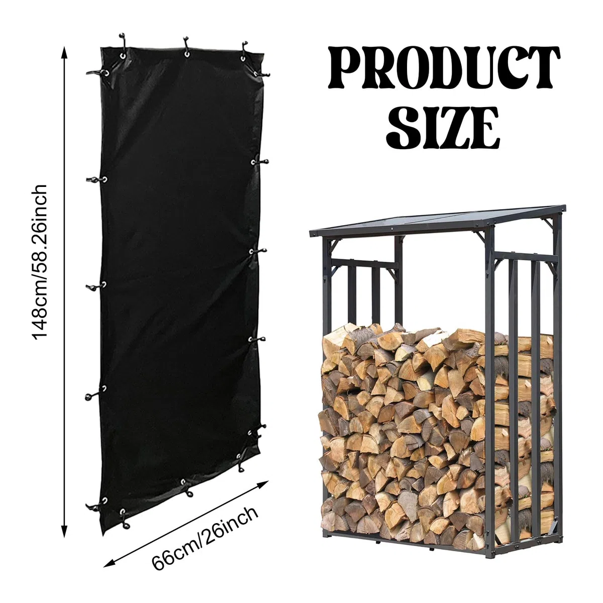 Tefola 2 Unidades Resistente a la Intemperie Tapa para Leñera, 148x66cm, Color Negro, de Poliéster, Impermeable, Estante para Cubierta Exterior, Protectora para Leñera en el Lateral